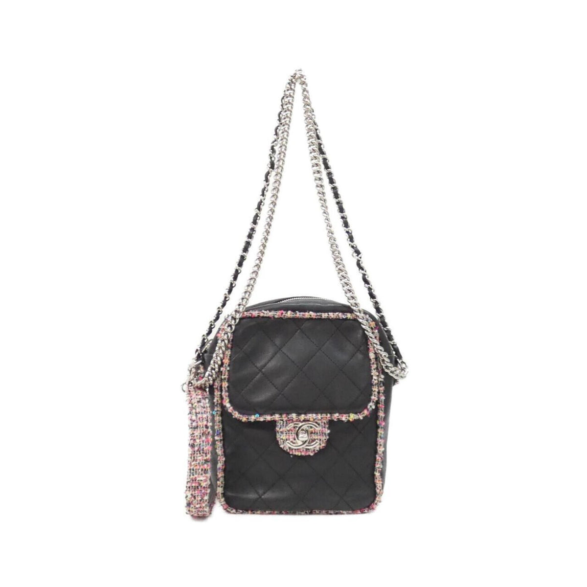 Chanel Black Multi-Color Tweed Leather Shoulder Bag (Pre-Owned)