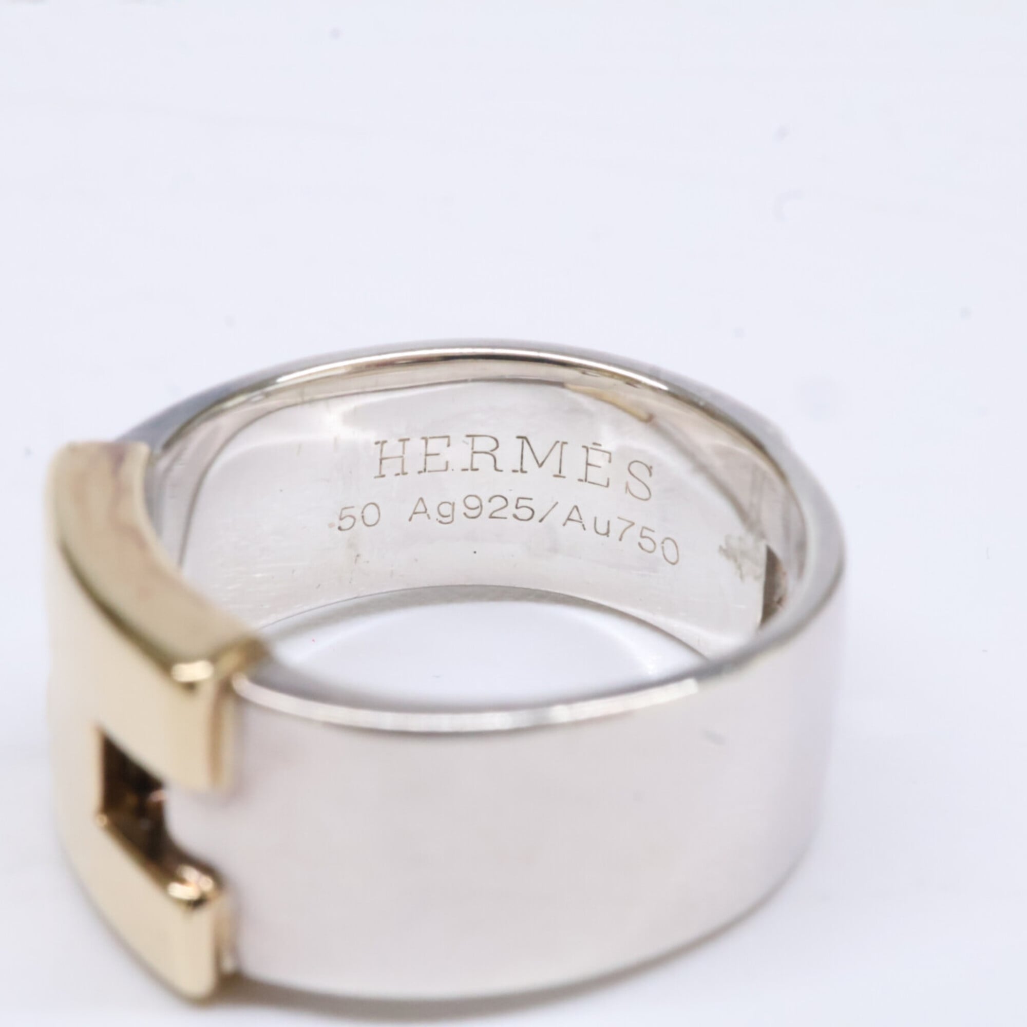 Hermes Silver Yellow Gold Silver 925 Band Ring (Pre-Owned)