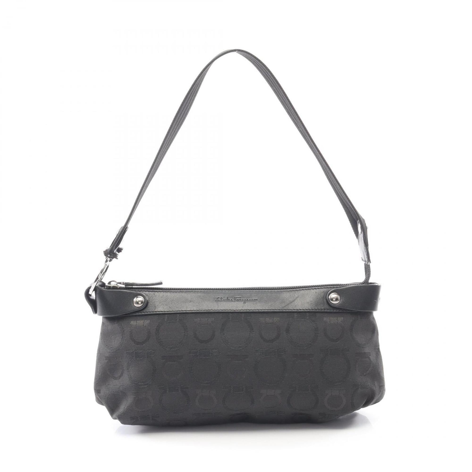 Salvatore Ferragamo Black Canvas Leather Handbag Shoulder Bag (Pre-Owned)