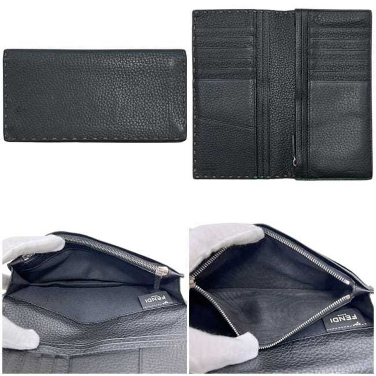 Fendi Gray Leather Long Wallet (Bi-Fold) (Pre-Owned)