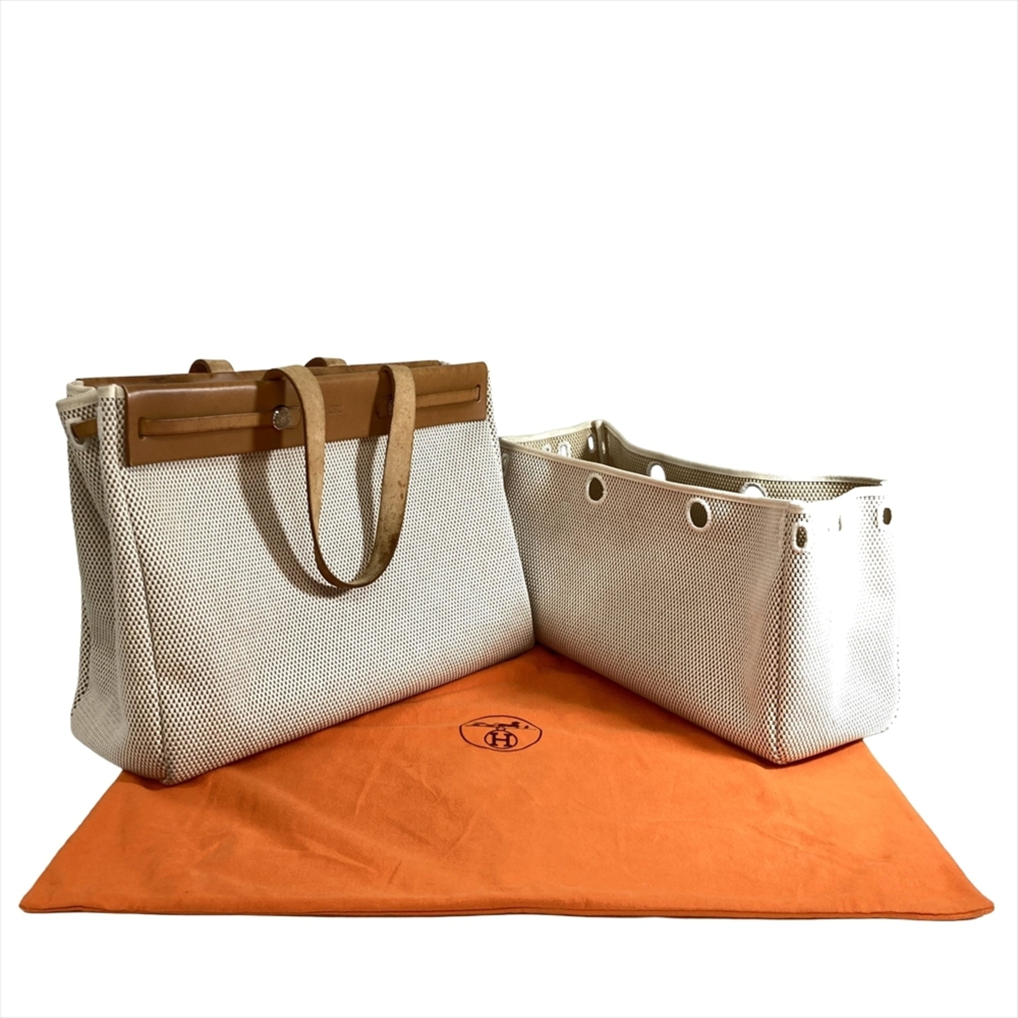 Hermes Brown Natural Toile H Leather Tote Bag (Pre-Owned)
