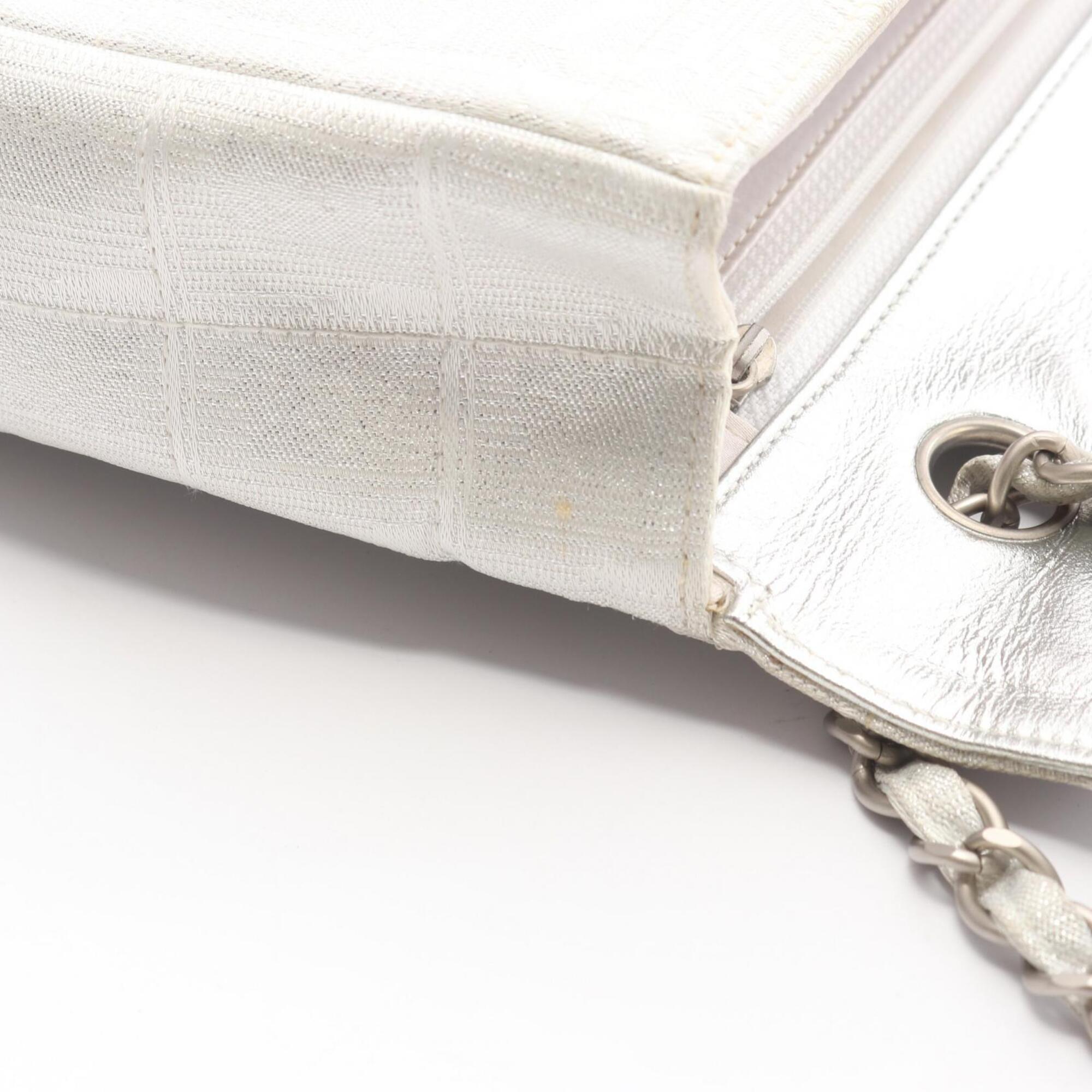 Chanel New Travel Line Silver Leather Nylon Canvas Handbag Shoulder Bag (Pre-Owned)
