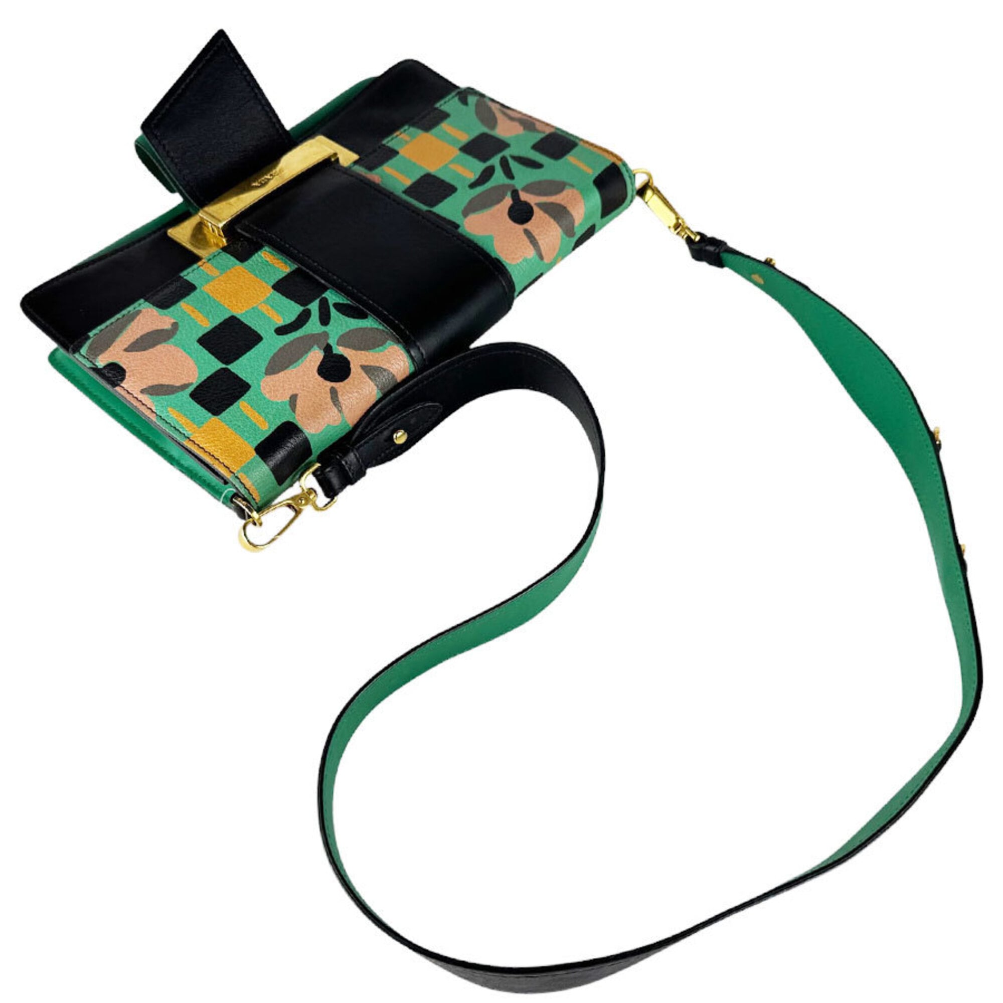 Prada Black Green Leather Shoulder Bag (Pre-Owned)
