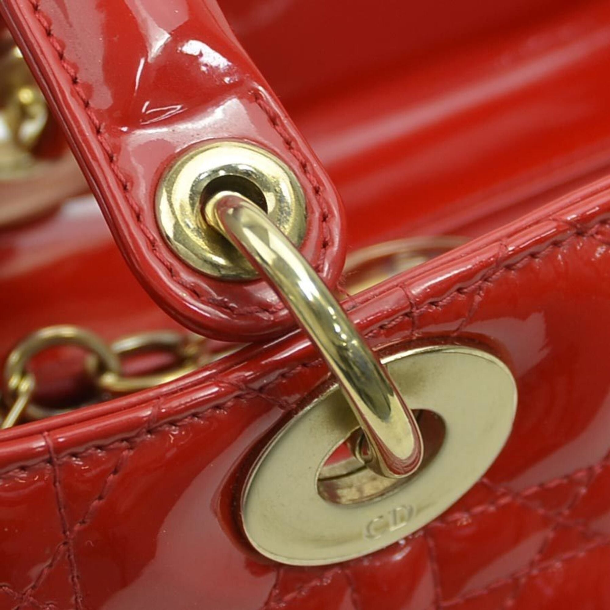 Christian Dior Red Color Patent Leather Handbag Shoulder Bag (Pre-Owned)