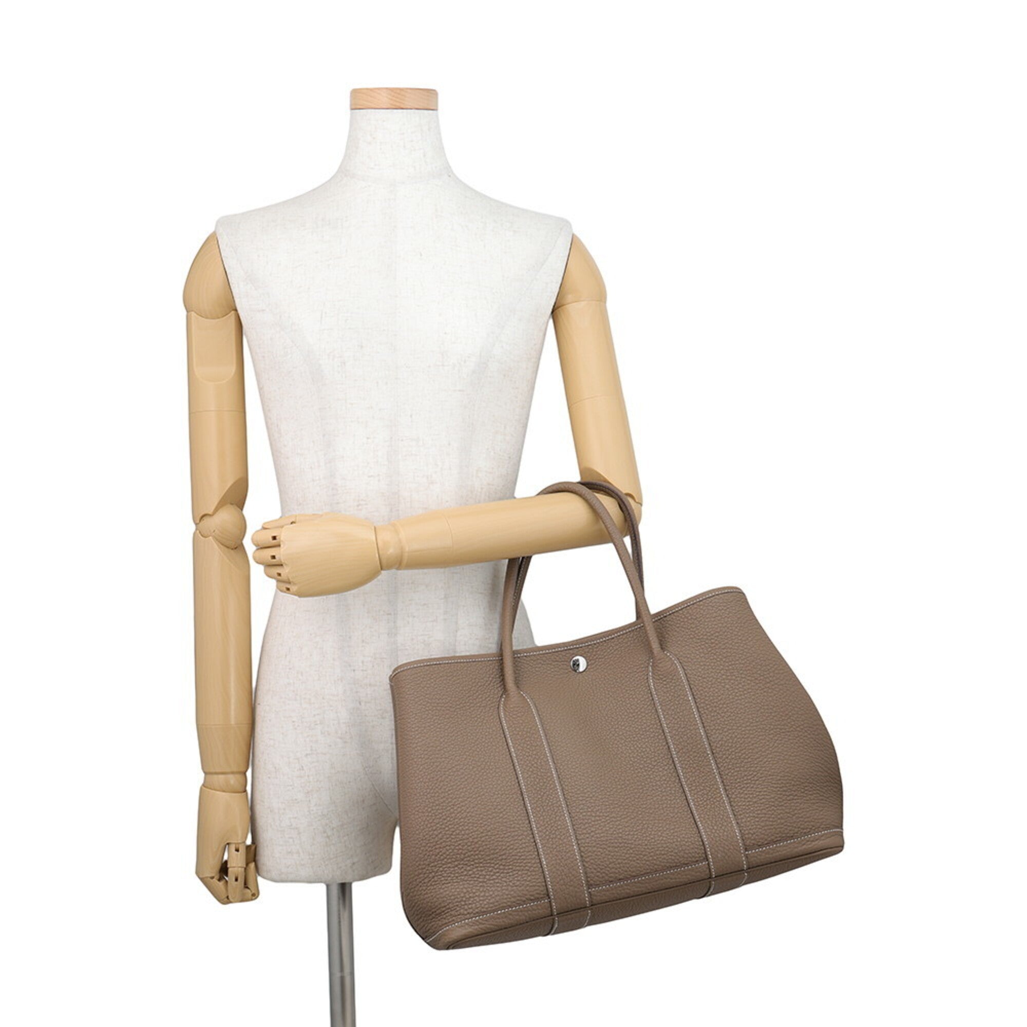 Hermes Garden Etoupe Gray Negonda Leather Handbag Tote Bag (Pre-Owned)