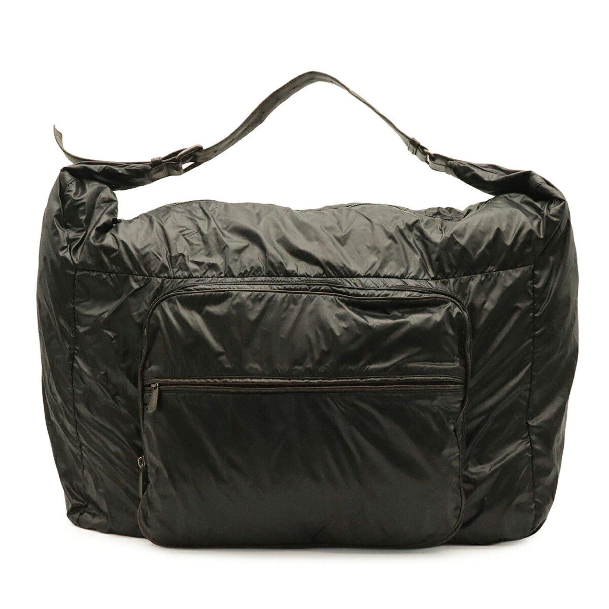 Bottega Veneta Black Dark Brown Nylon Leather Shoulder Bag Tote Bag (Pre-Owned)