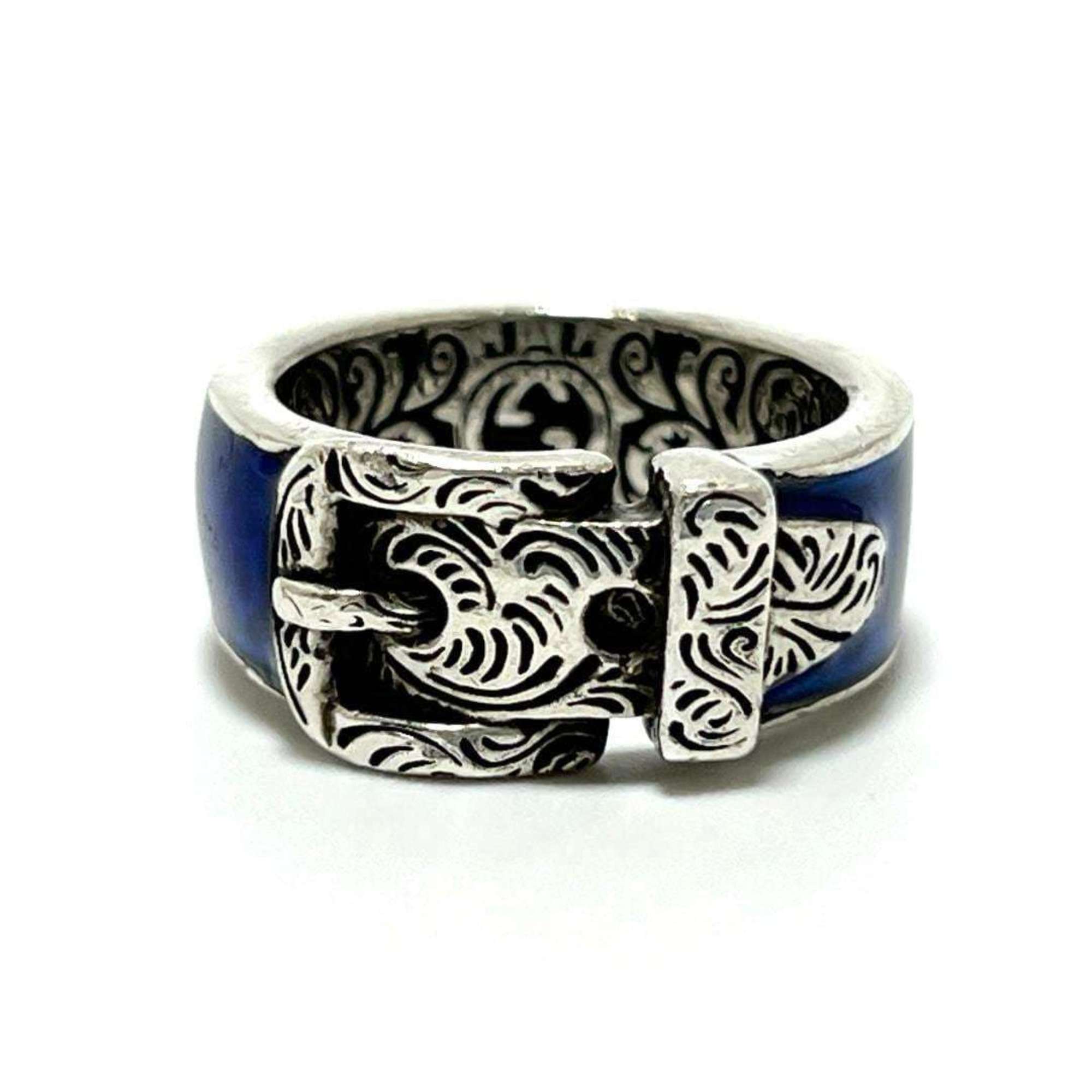 Gucci Blue Enamel Silver 925 Band Ring (Pre-Owned)