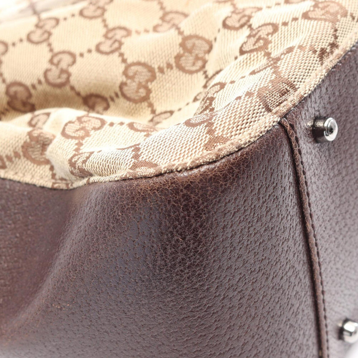 Gucci Beige Brown Gg Canvas Leather Handbag Tote Bag (Pre-Owned)