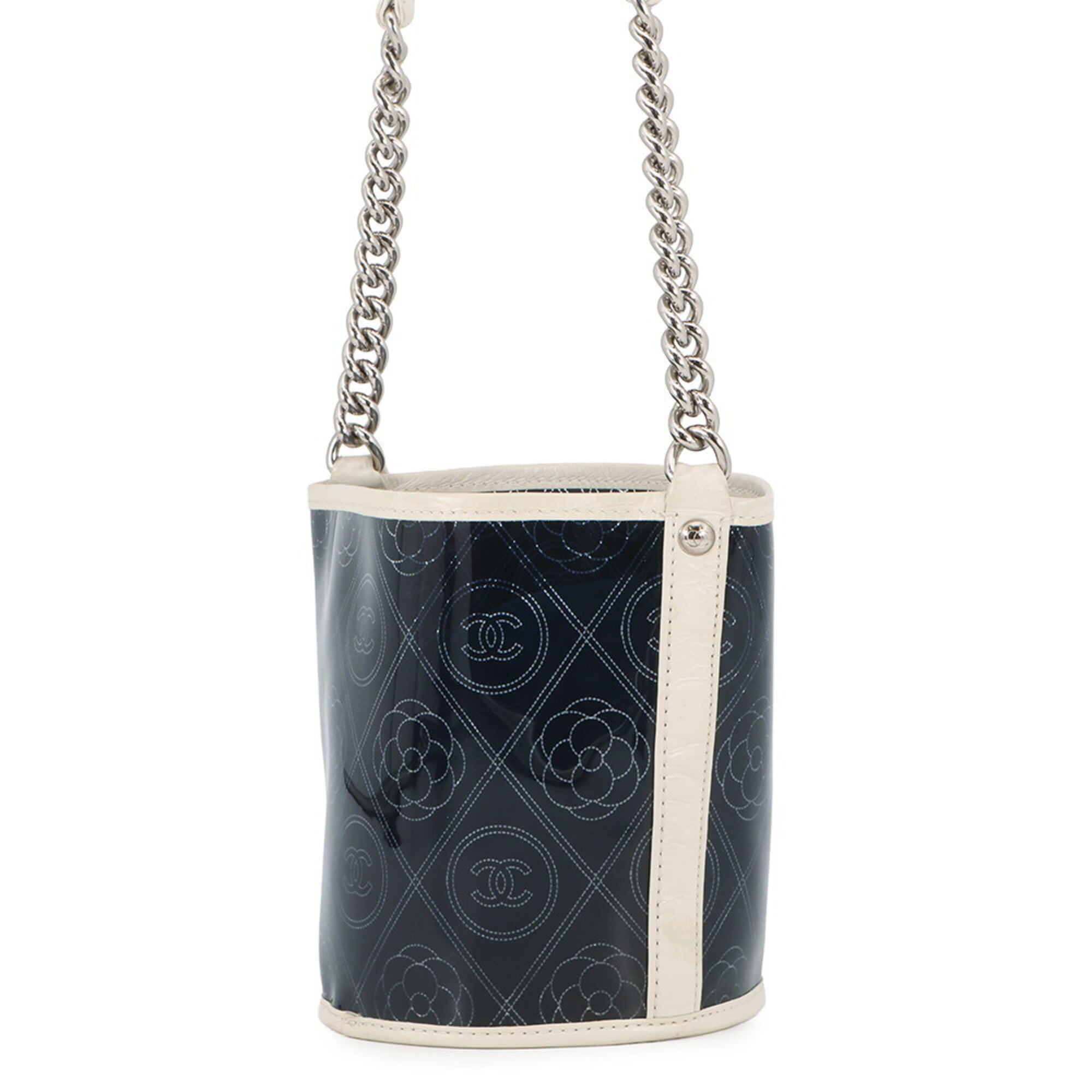Chanel Black White Vinyl Handbag Pouch Shoulder Bag (Pre-Owned)