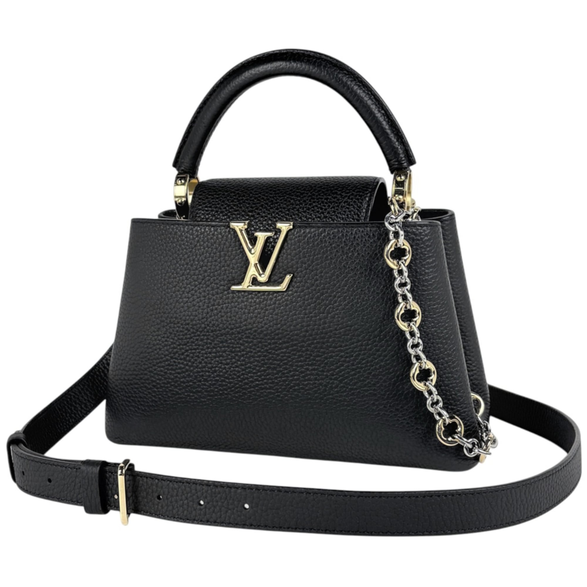 Louis Vuitton Black Leather Handbag Shoulder Bag (Pre-Owned)