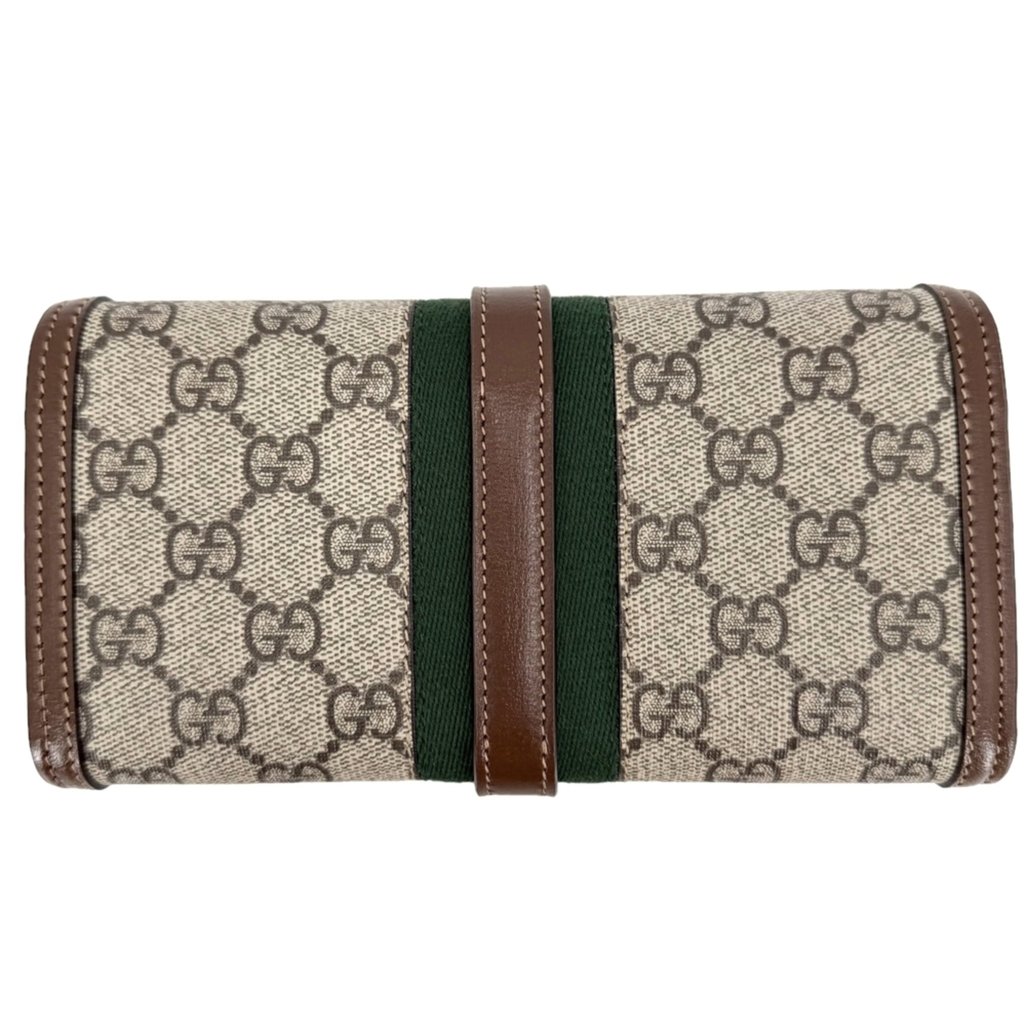 Gucci Beige Brown Gg Supreme Leather Chain/Shoulder Wallet (Pre-Owned)
