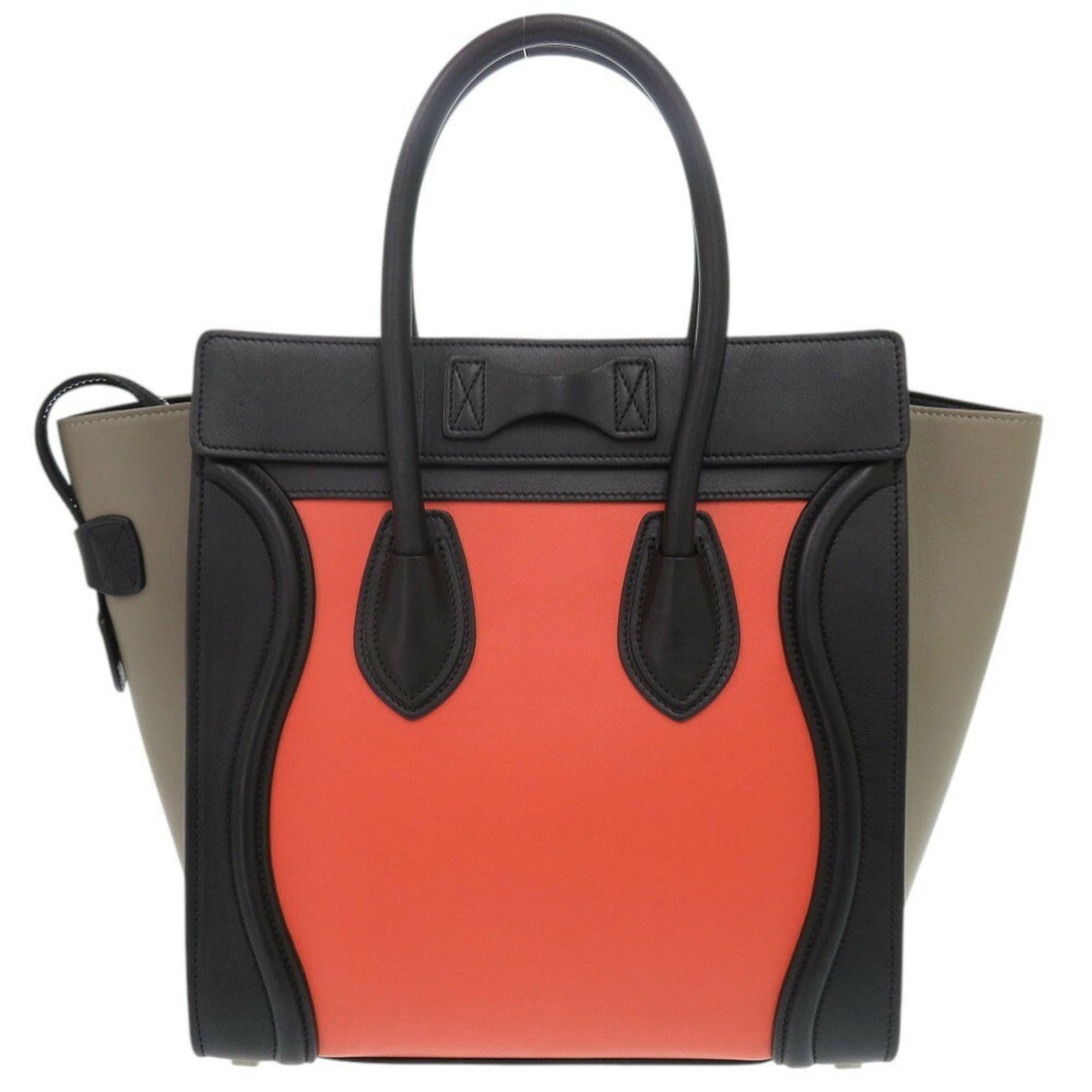 Celine Beige Black Orange Leather Handbag (Pre-Owned)
