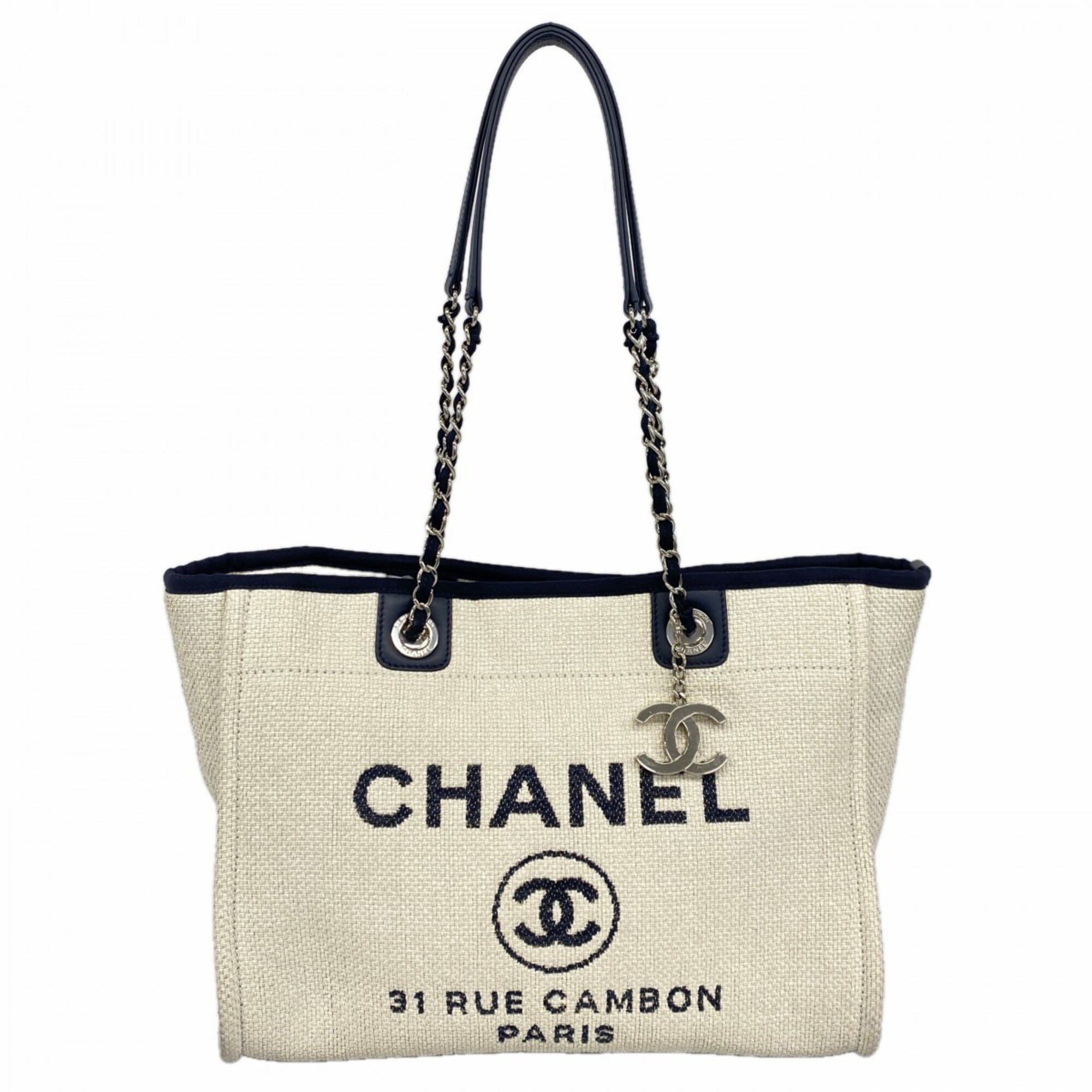 Chanel Ivory Navy Straw Tote Bag (Pre-Owned)