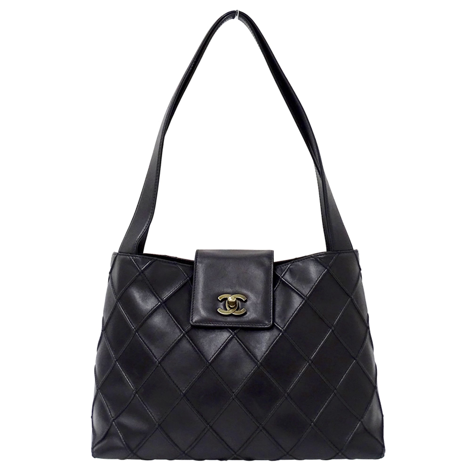Chanel Black Leather Handbag Shoulder Bag (Pre-Owned)