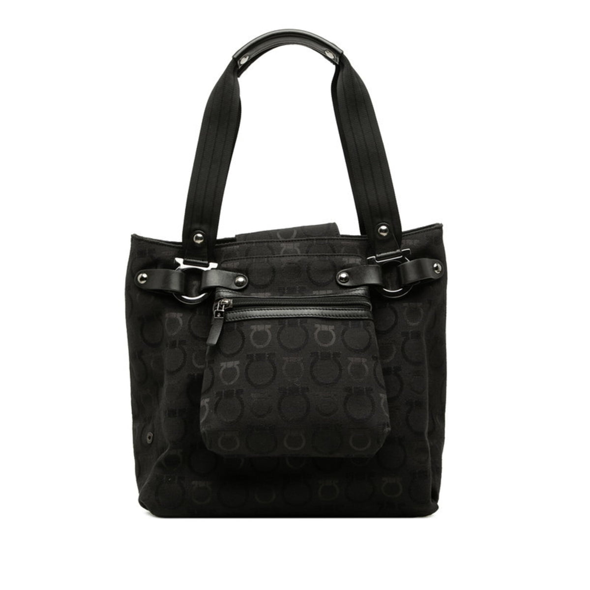 Salvatore Ferragamo Black Canvas Leather Handbag Pouch Tote Bag (Pre-Owned)