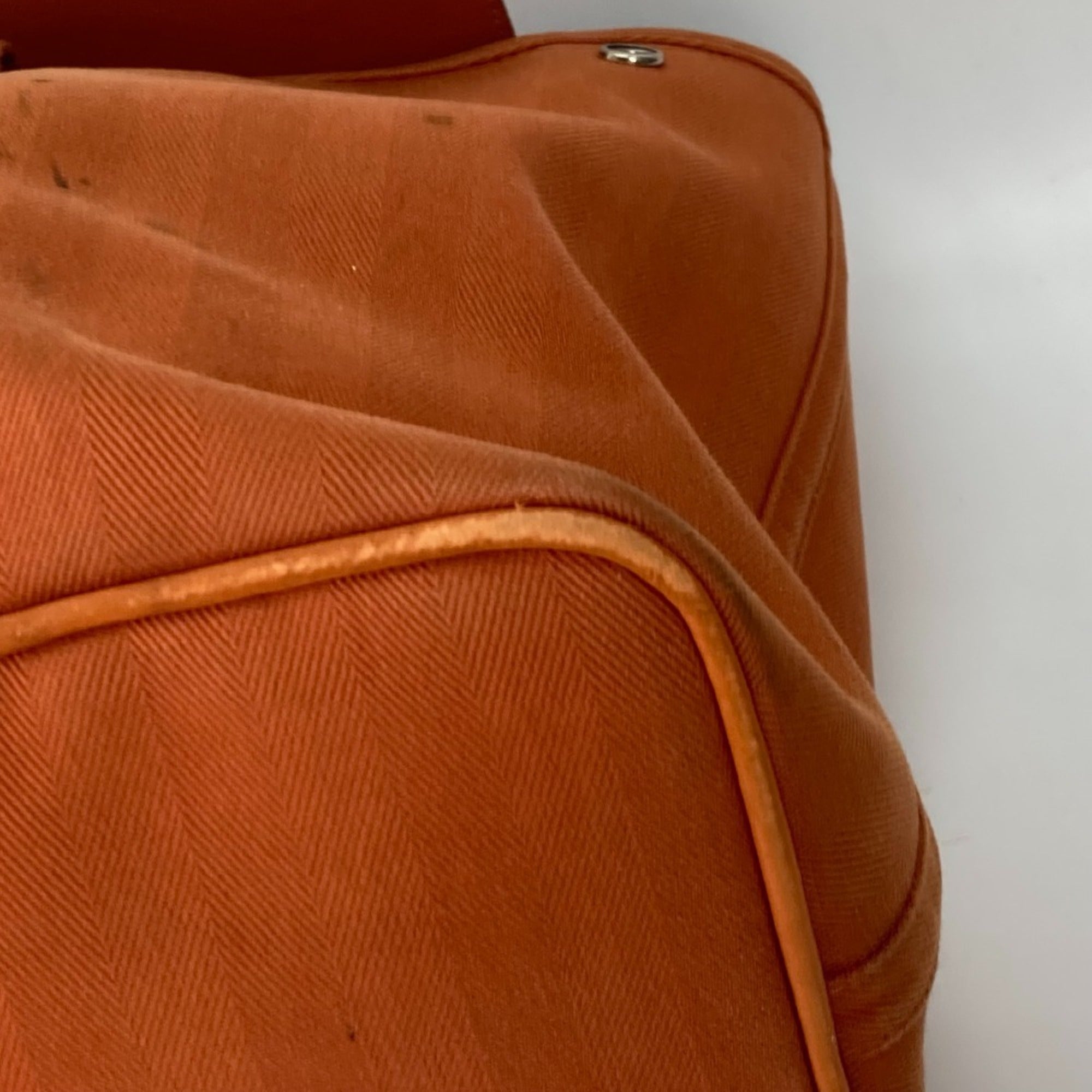 Hermes Orange Canvas Leather Handbag Pouch Tote Bag (Pre-Owned)