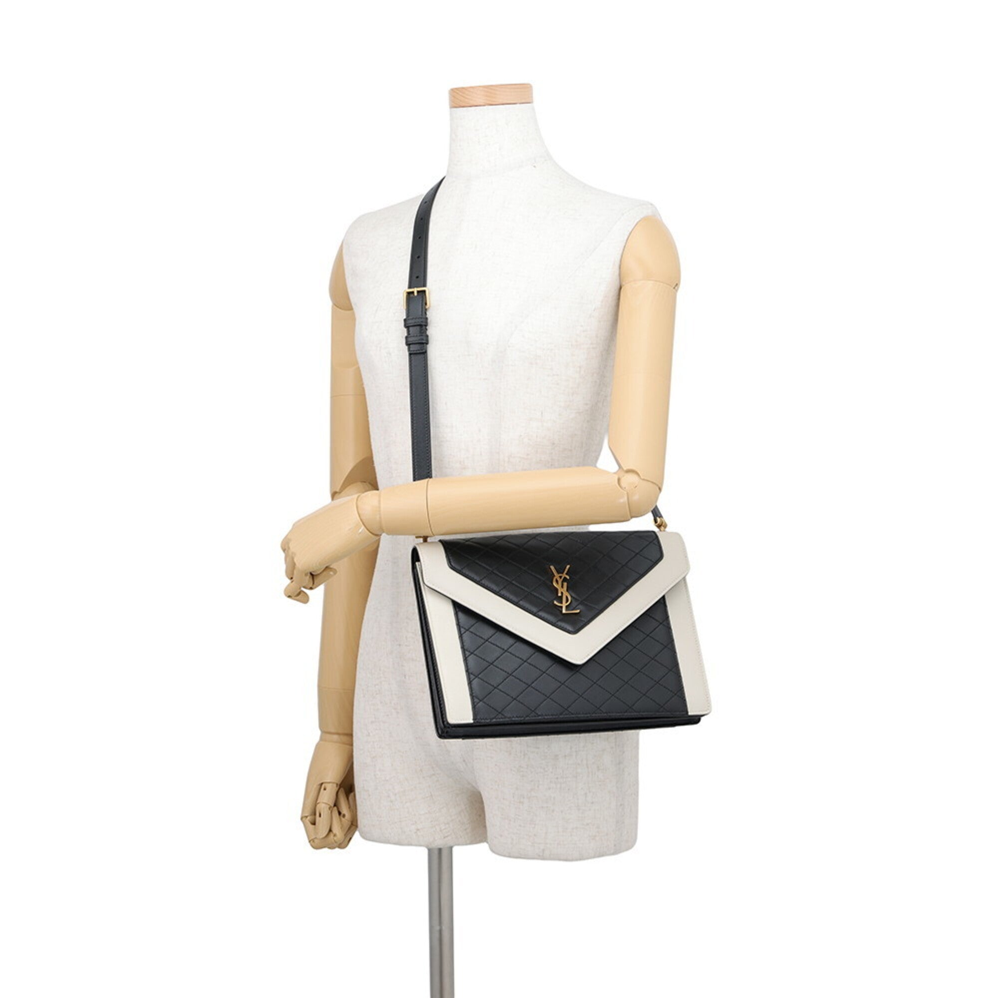 Saint Laurent Black White Leather Shoulder Bag (Pre-Owned)