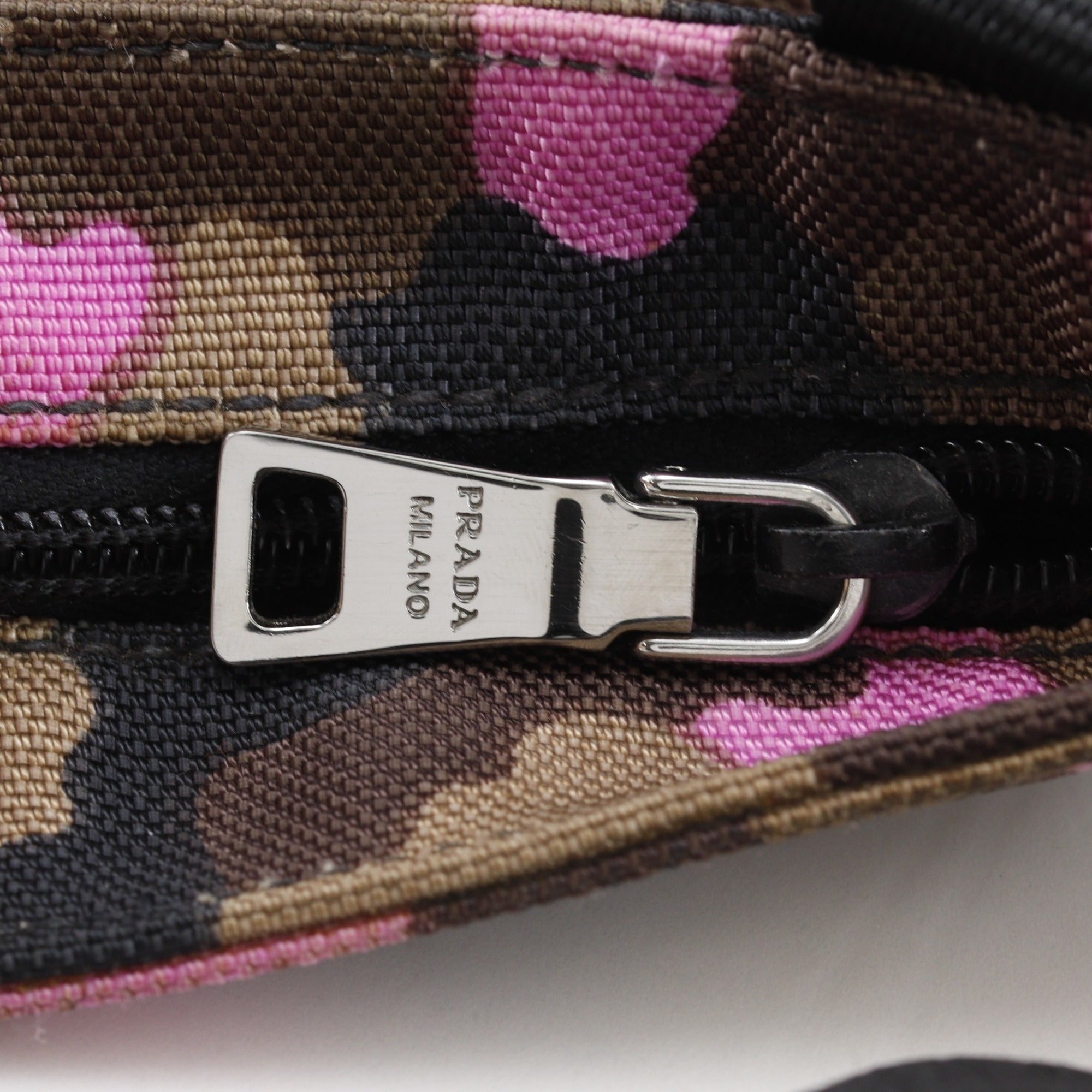 Prada Brown Pink Nylon Canvas Shoulder Bag (Pre-Owned)