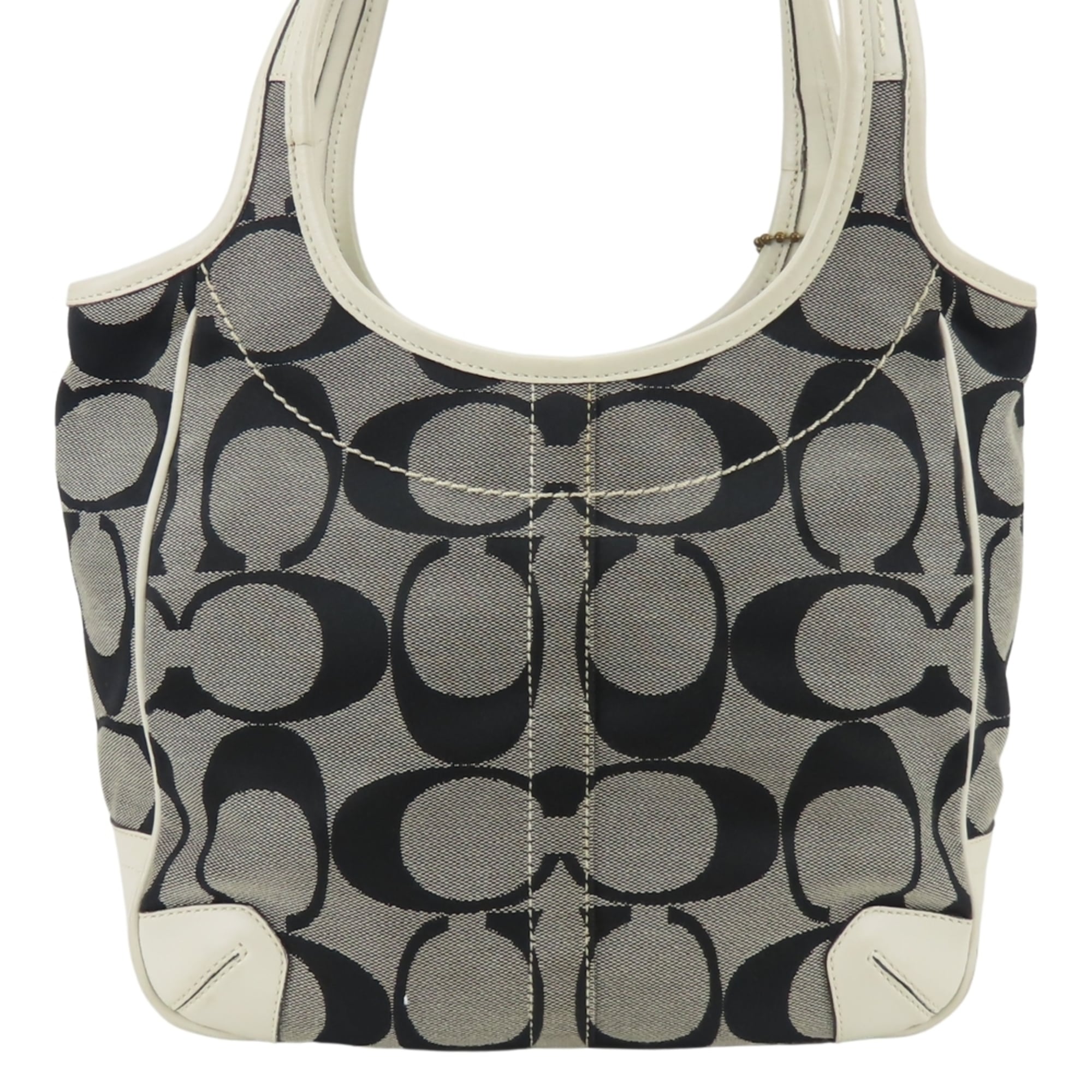 Coach Gray White Canvas Leather Tote Bag (Pre-Owned)