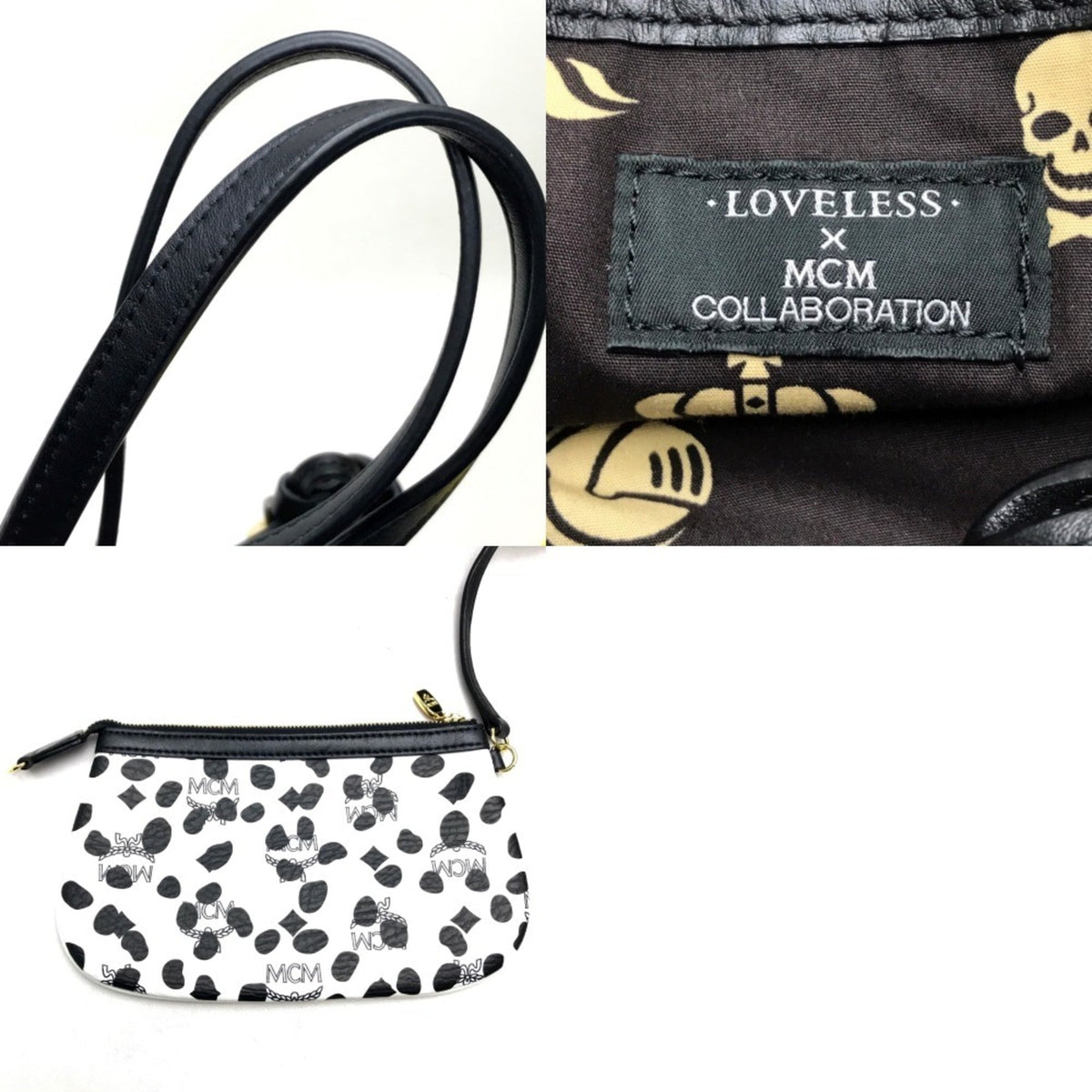 Mcm Black White Leather Shoulder Bag Tote Bag (Pre-Owned)