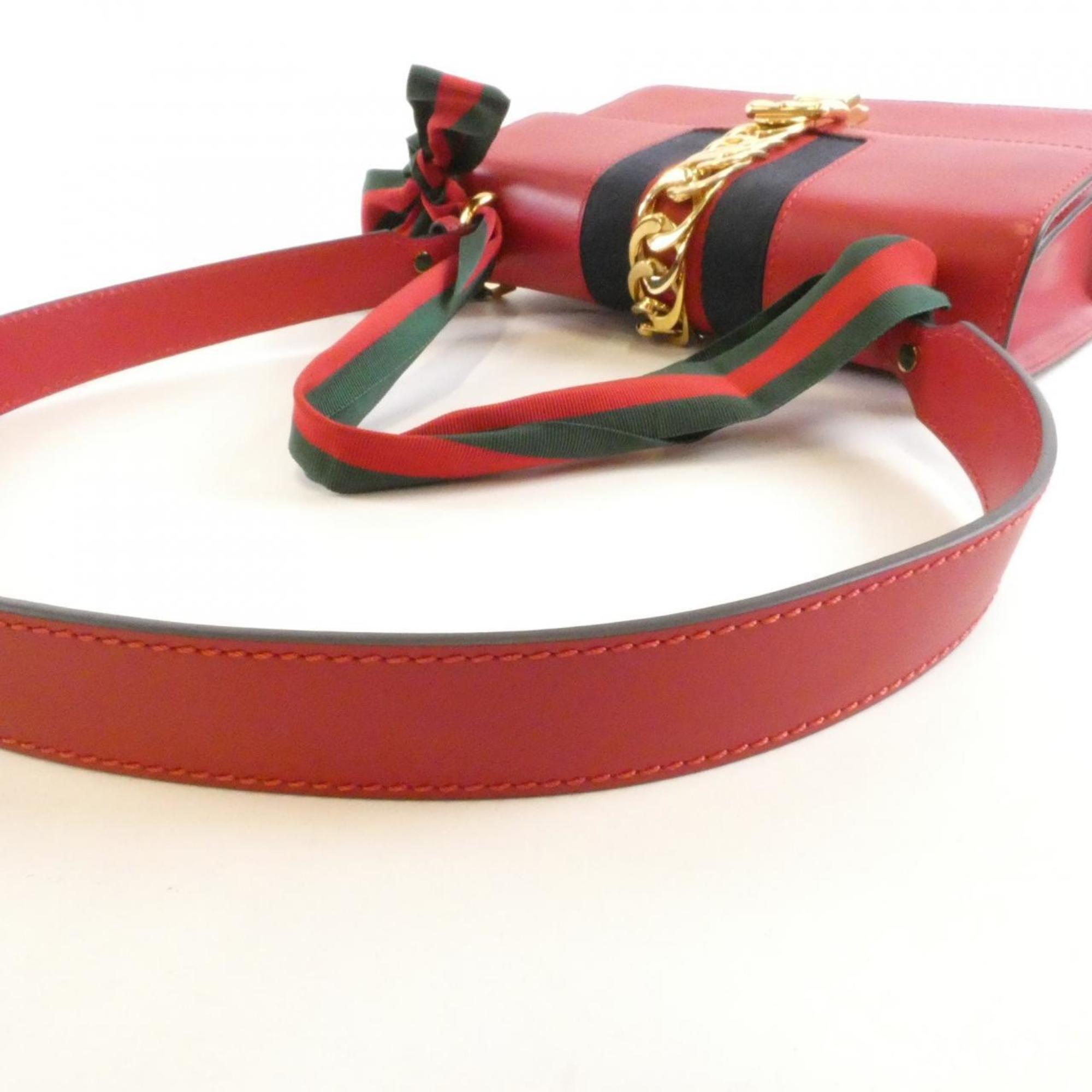 Gucci Red Color Leather Shoulder Bag (Pre-Owned)