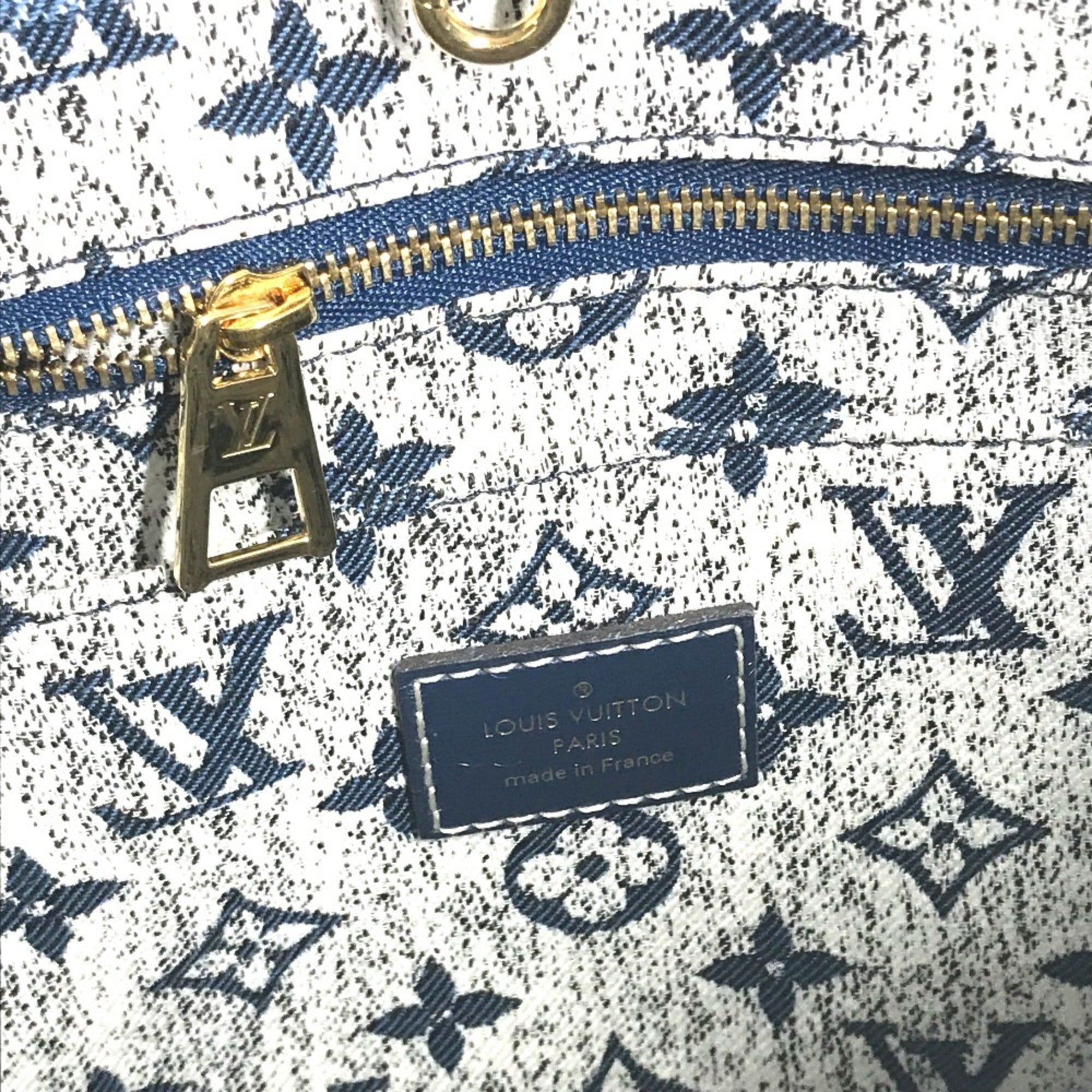 Louis Vuitton Blue White Monogram Denim Leather Canvas Shoulder Bag Tote Bag (Pre-Owned)