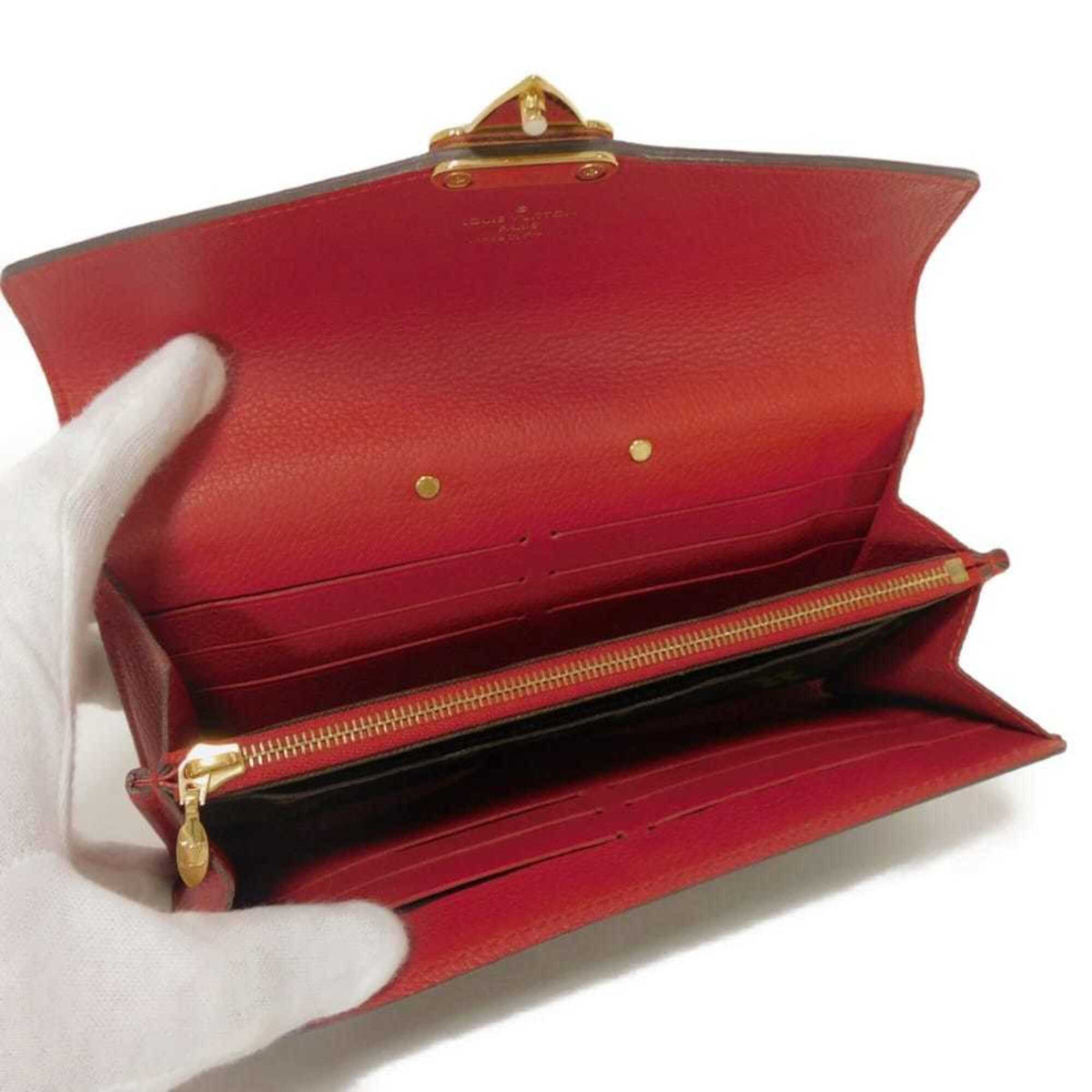 Louis Vuitton Brown Cerise Red Color Monogram Canvas Leather Long Wallet (Tri-Fold) (Pre-Owned)