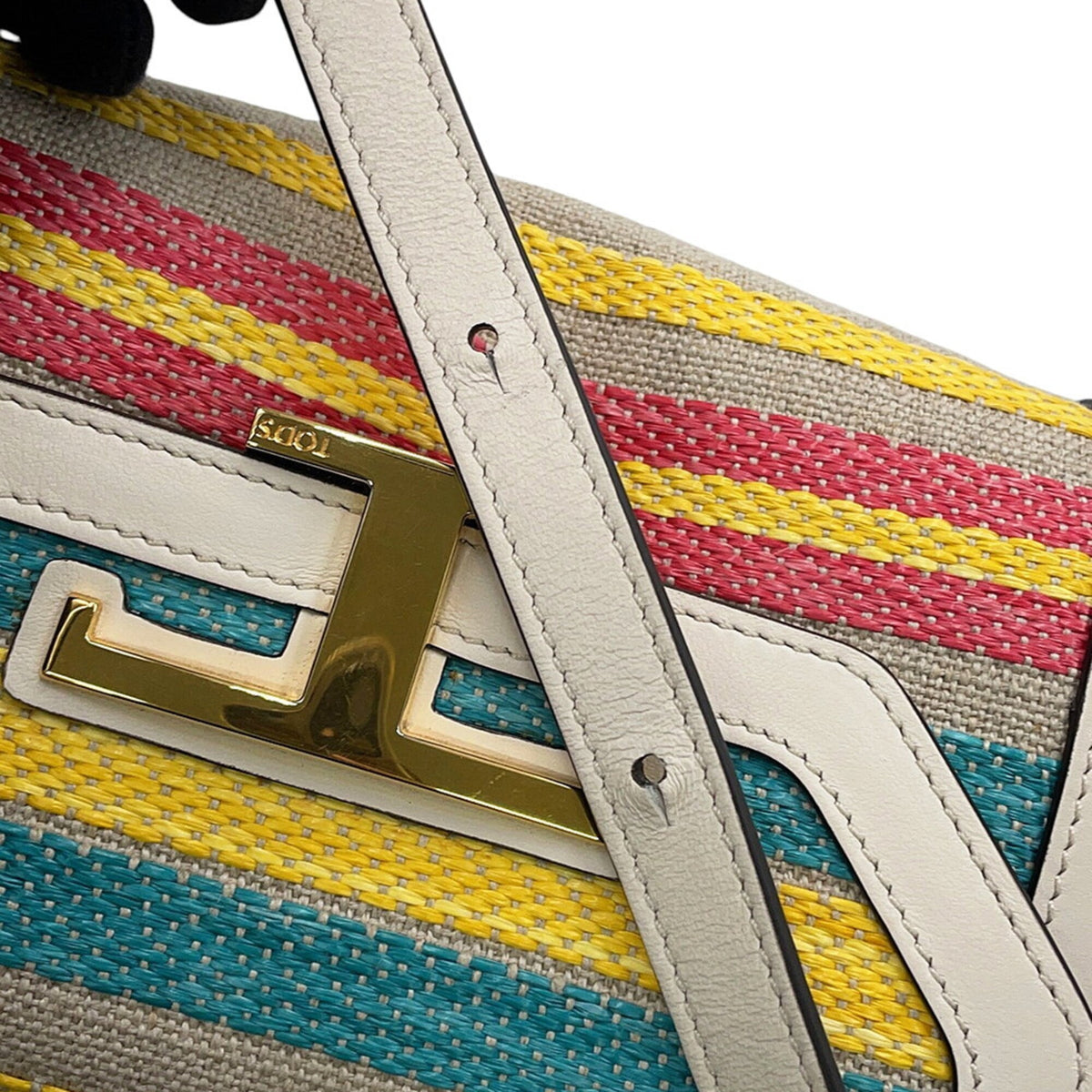 Tod's Multi-Color White Leather Canvas Shoulder Bag (Pre-Owned)
