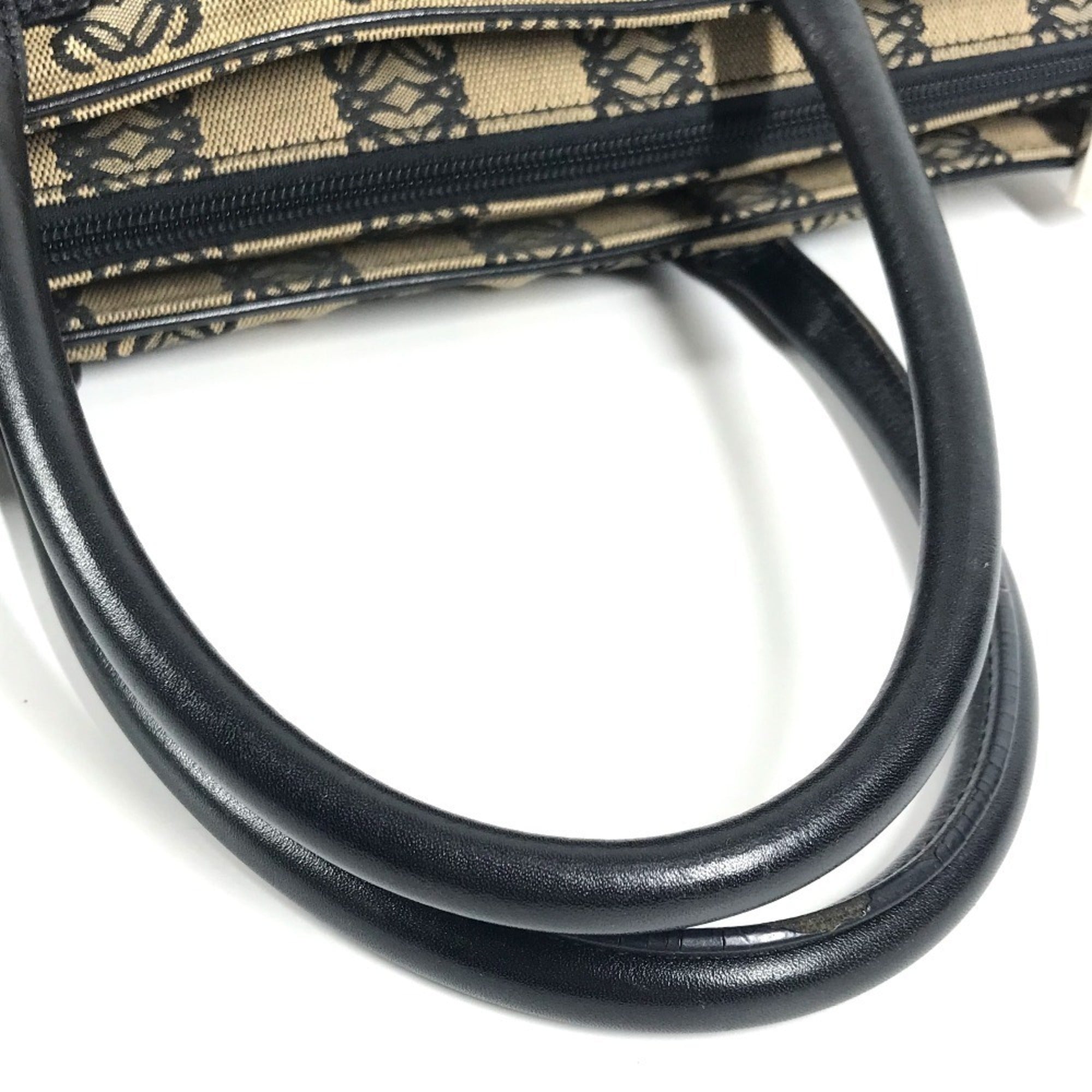 Loewe Beige Black Leather Canvas Handbag Tote Bag (Pre-Owned)