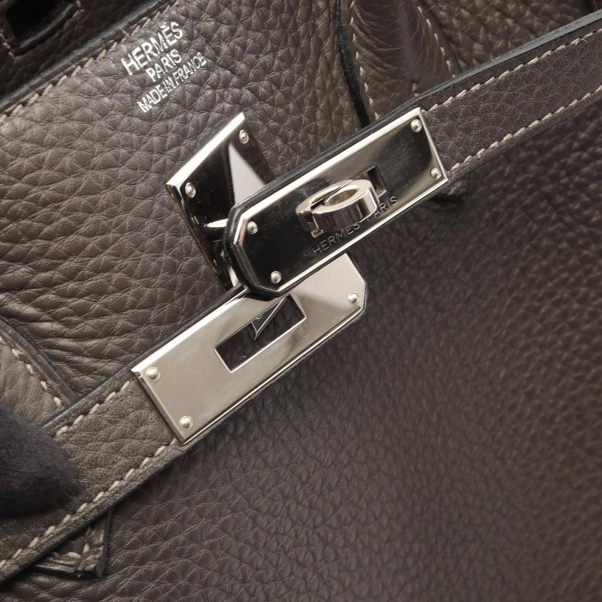 Hermes Gray Taurillon Clemence Leather Handbag (Pre-Owned)