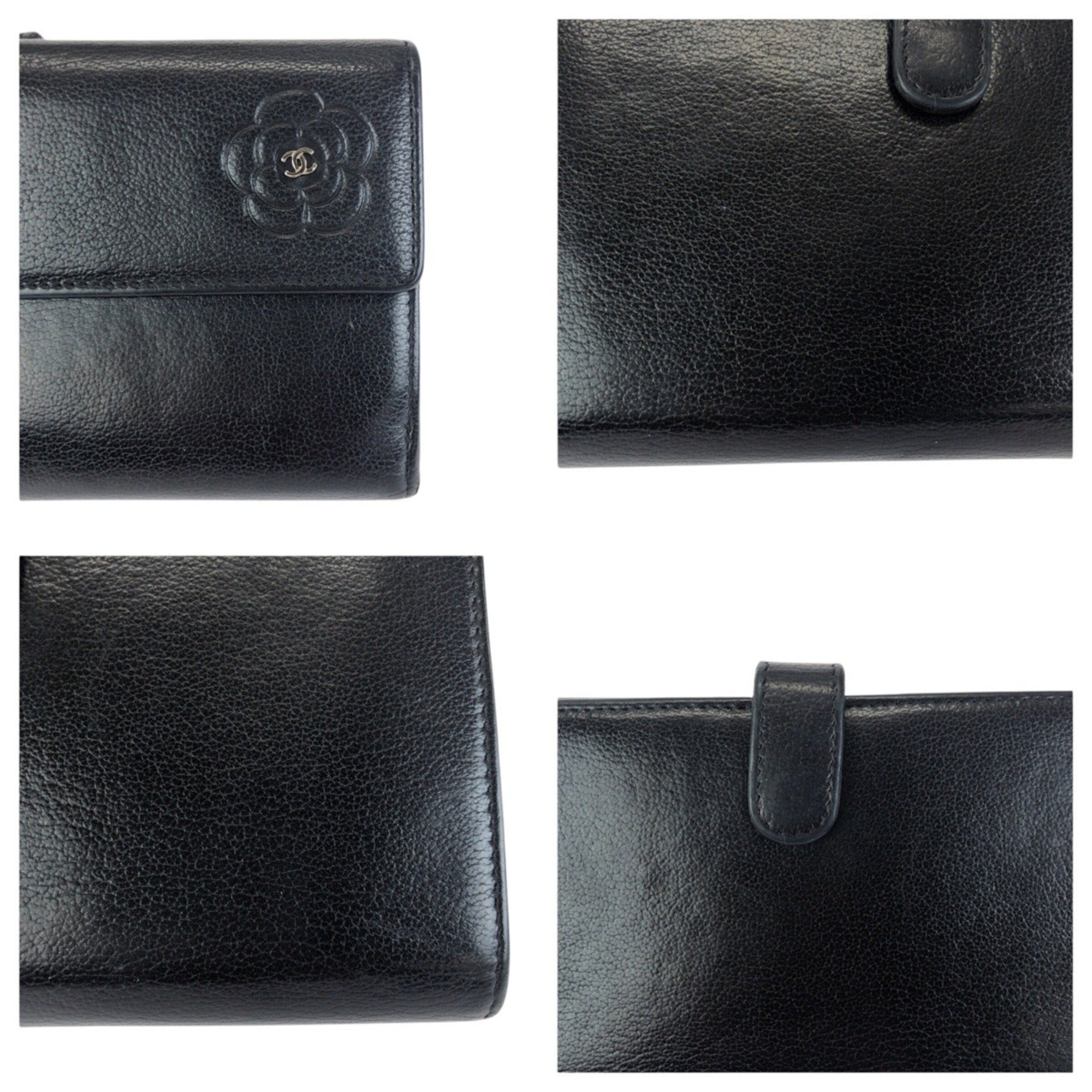 Chanel Black Leather Long Wallet (Bi-Fold) (Pre-Owned)