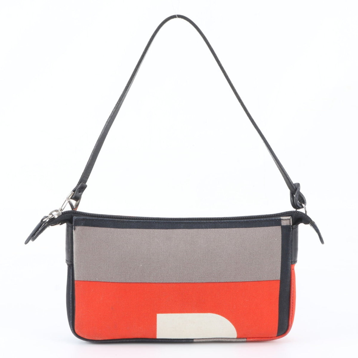 Bally Gray Red Color Leather Canvas Handbag Shoulder Bag (Pre-Owned)