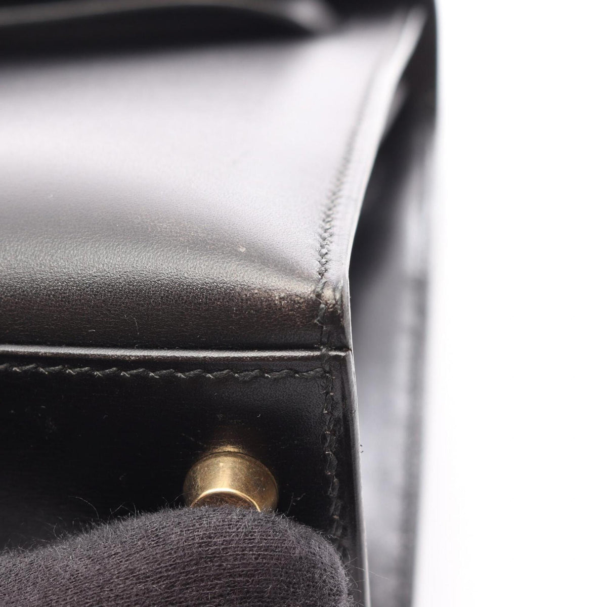 Hermes Black Box Calf Leather Leather Handbag (Pre-Owned)