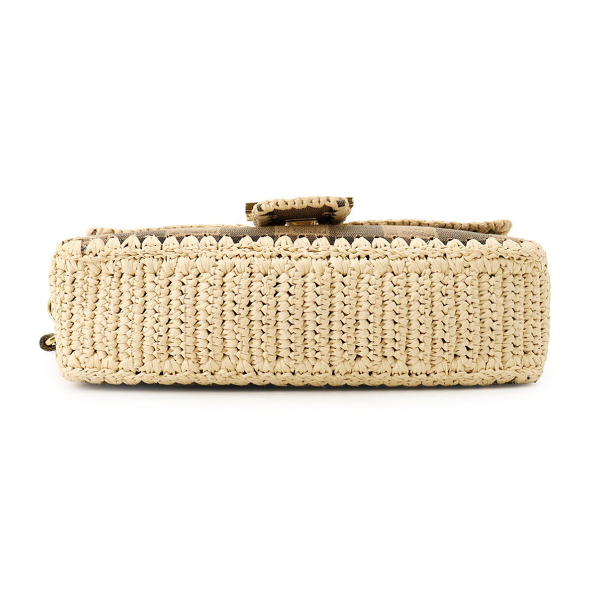 Fendi Beige Brown Raffia Canvas Handbag (Pre-Owned)