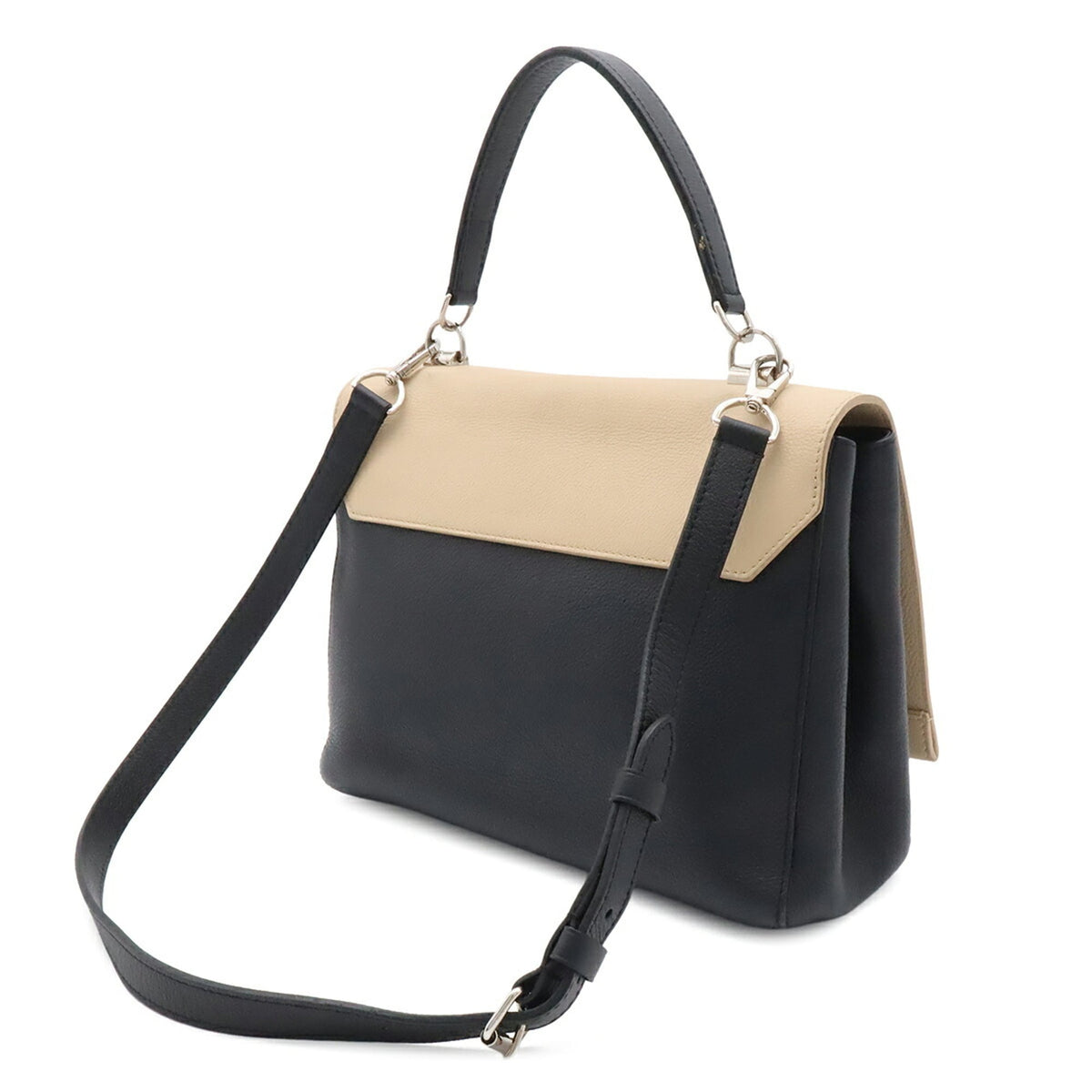 Louis Vuitton Beige Black Leather Handbag Shoulder Bag (Pre-Owned)