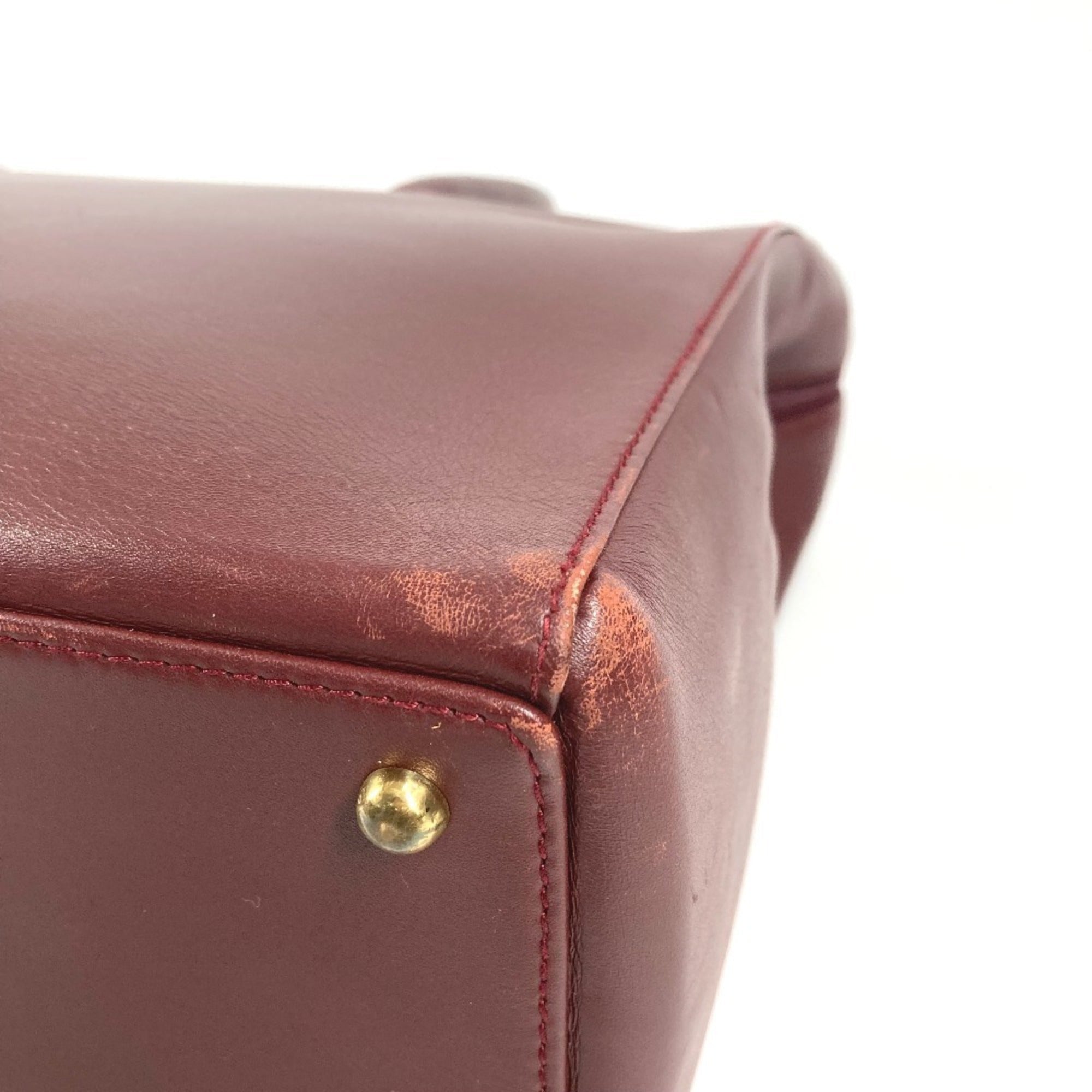 Cartier Must Wine Red Leather Shoulder Bag Tote Bag (Pre-Owned)