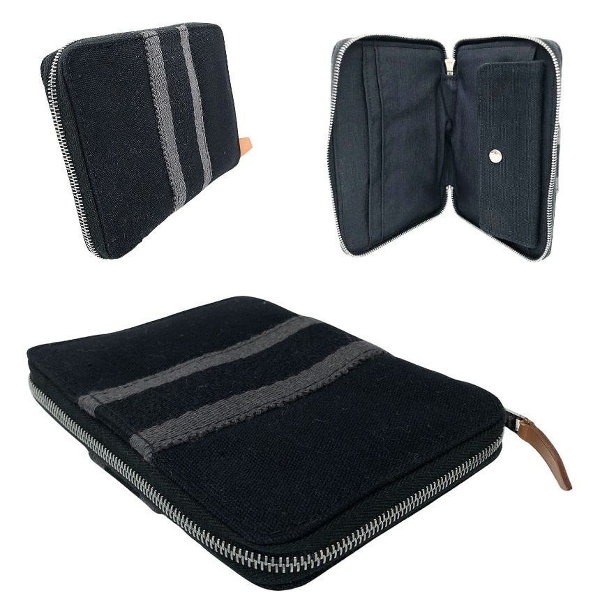 Hermes Black Gray Canvas Coin Purse/Coin Case (Pre-Owned)