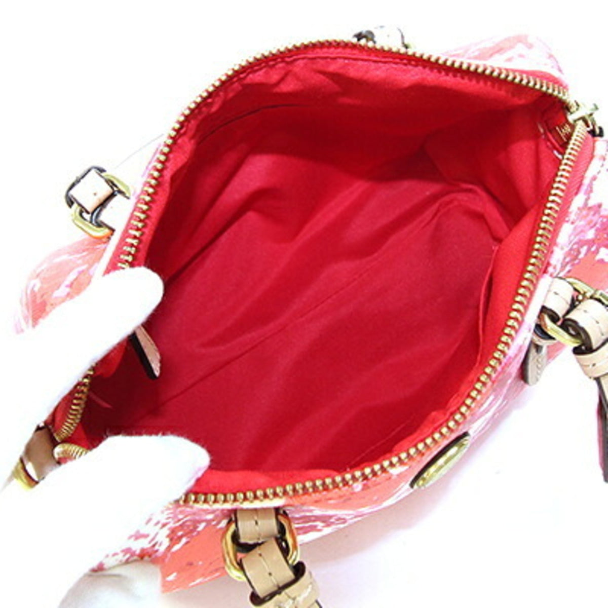 Coach Beige Red Color White Leather Pvc Handbag Shoulder Bag (Pre-Owned)