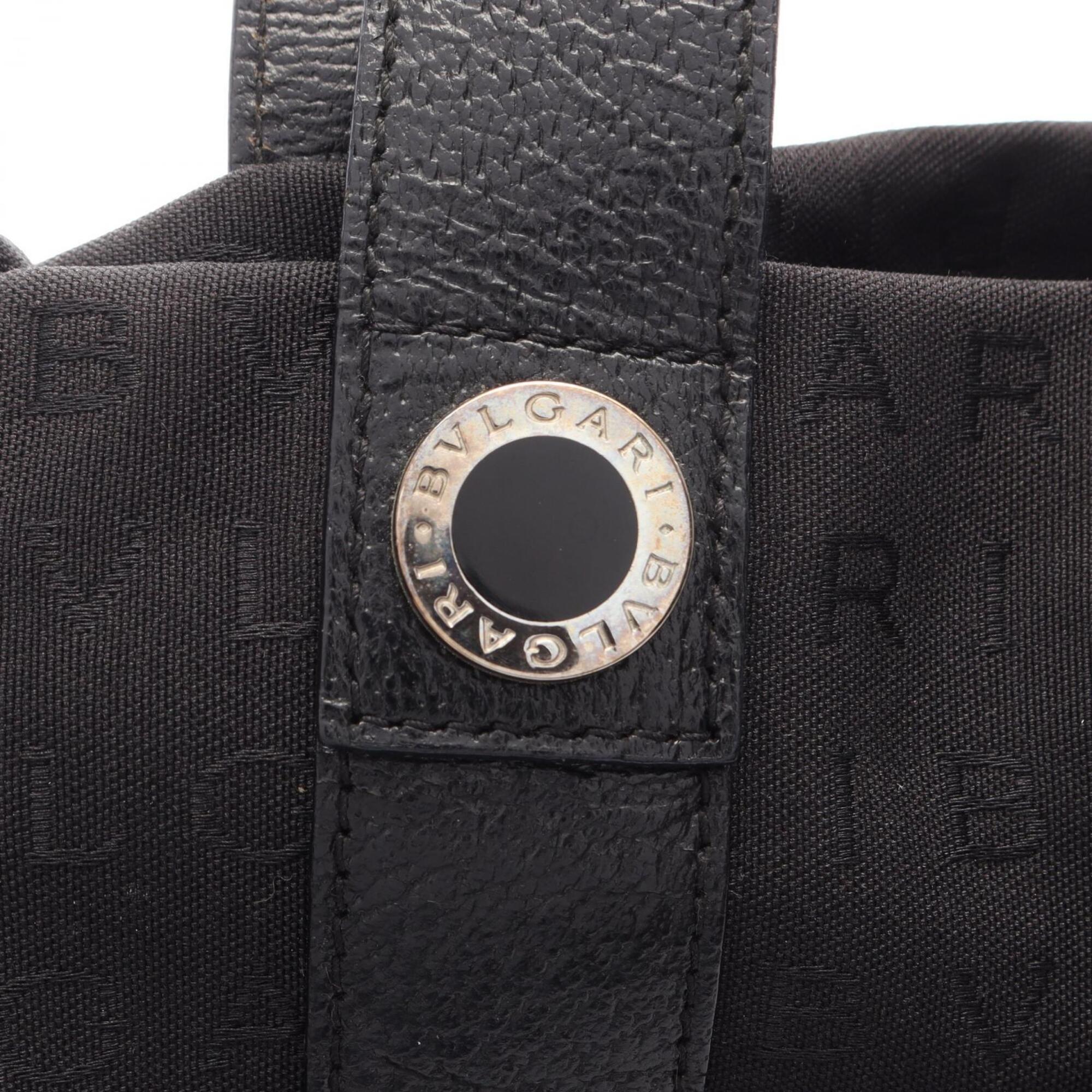 Bvlgari Black Canvas Leather Handbag Pouch Tote Bag (Pre-Owned)