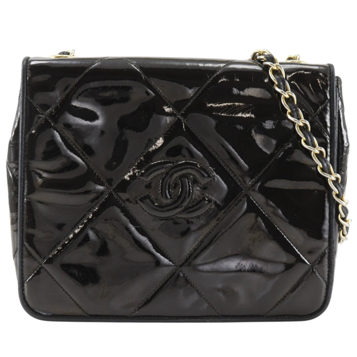 Chanel Black Gold Patent Leather Leather Shoulder Bag (Pre-Owned)