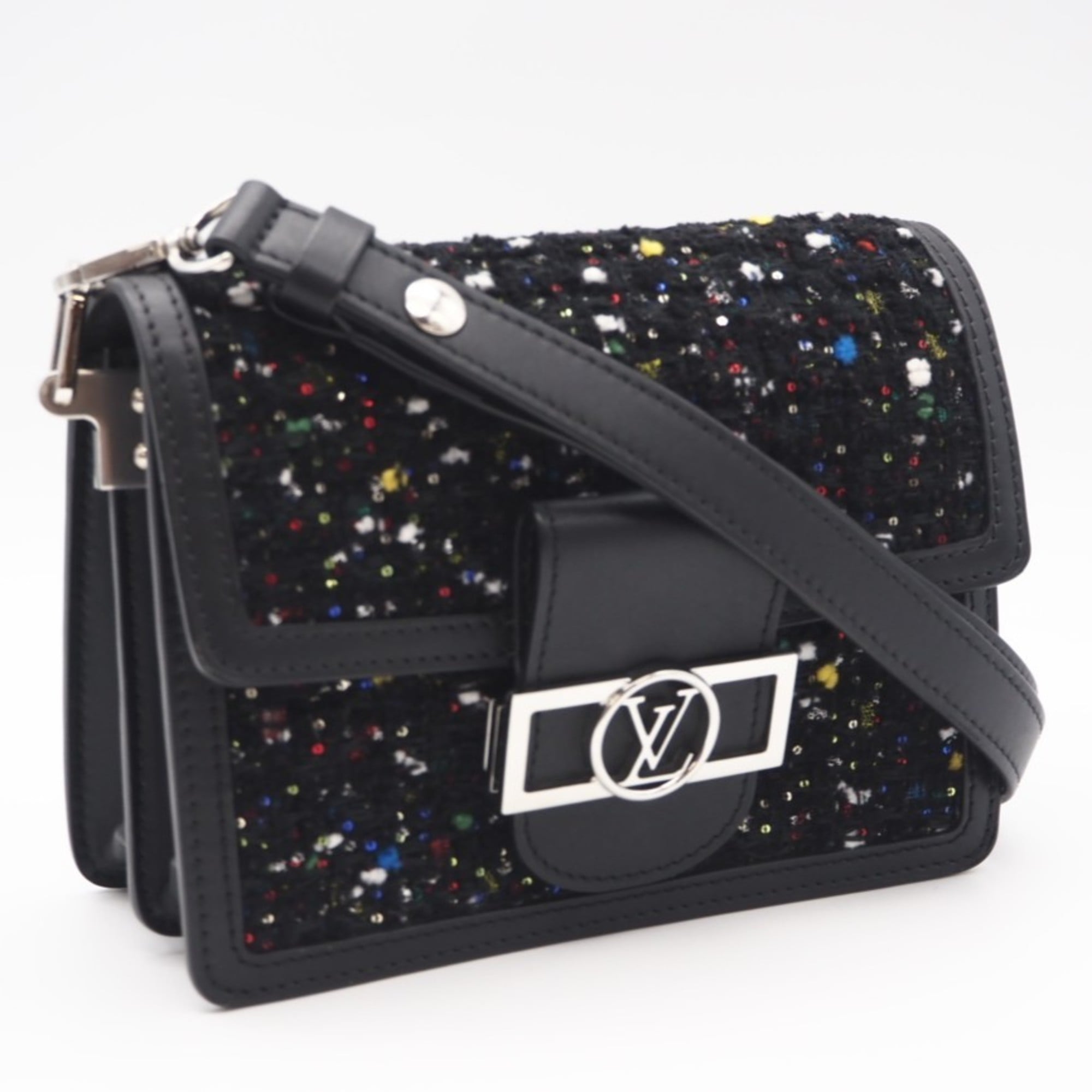 Louis Vuitton Black Multi-Color Tweed Spangles Leather Shoulder Bag (Pre-Owned)