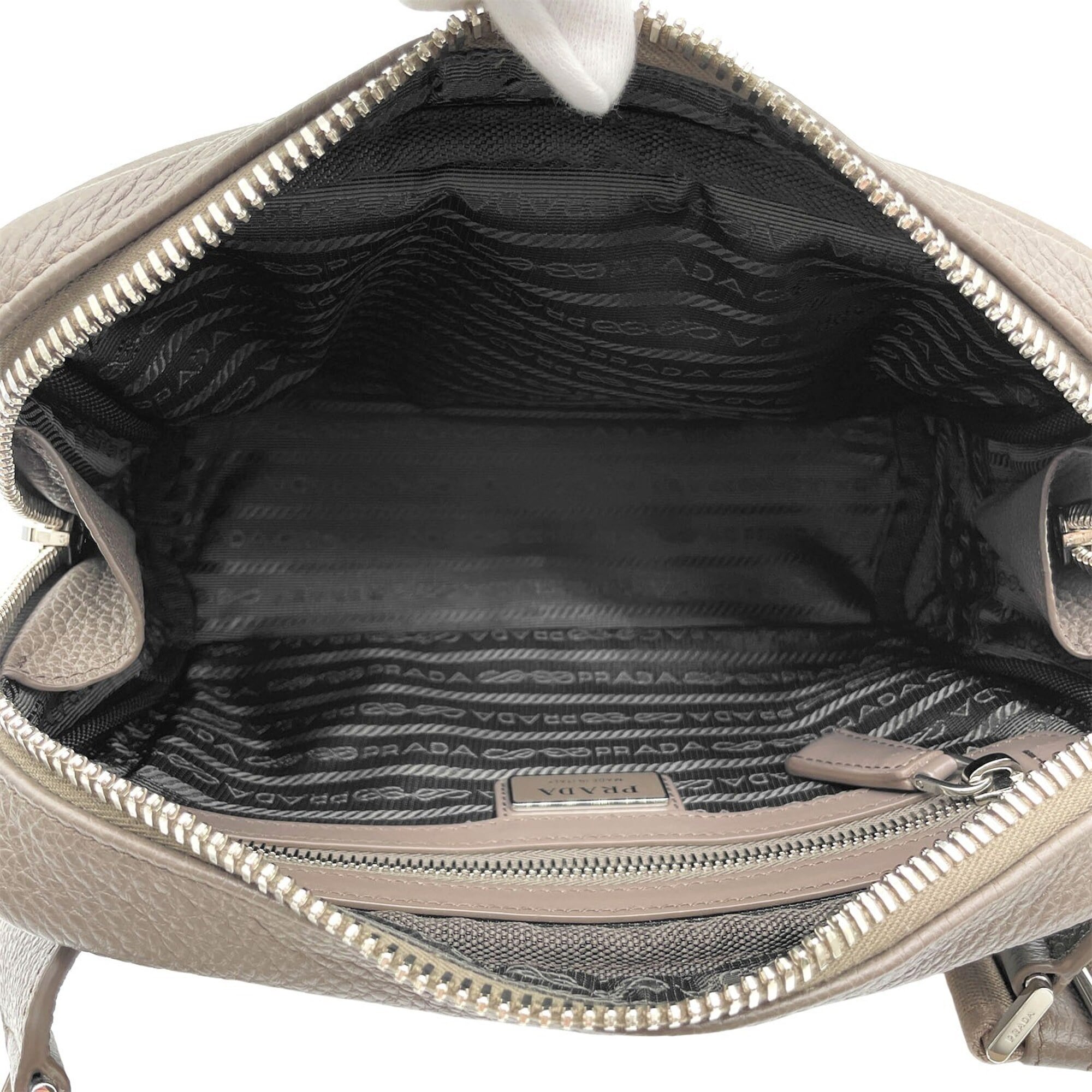 Prada Beige Leather Canvas Shoulder Bag Sling Bag (Pre-Owned)