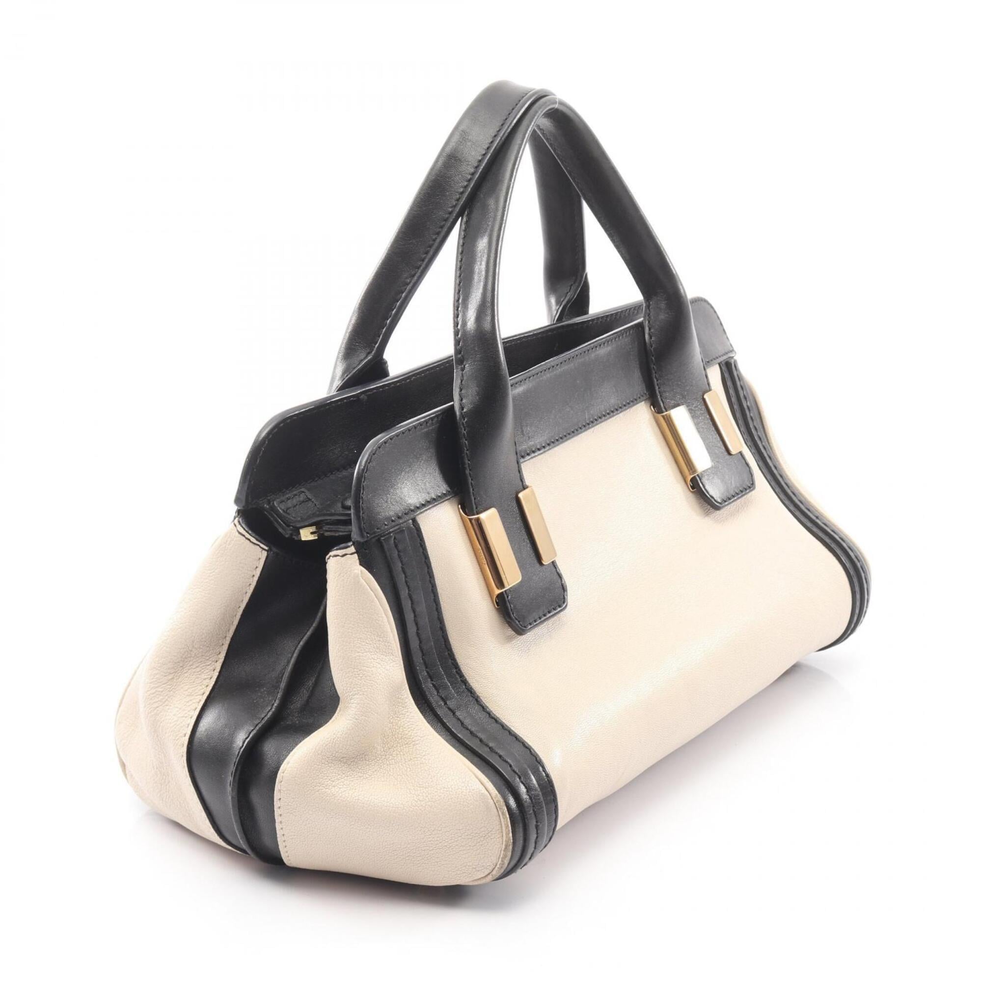 Chloé Beige Black Leather Handbag (Pre-Owned)