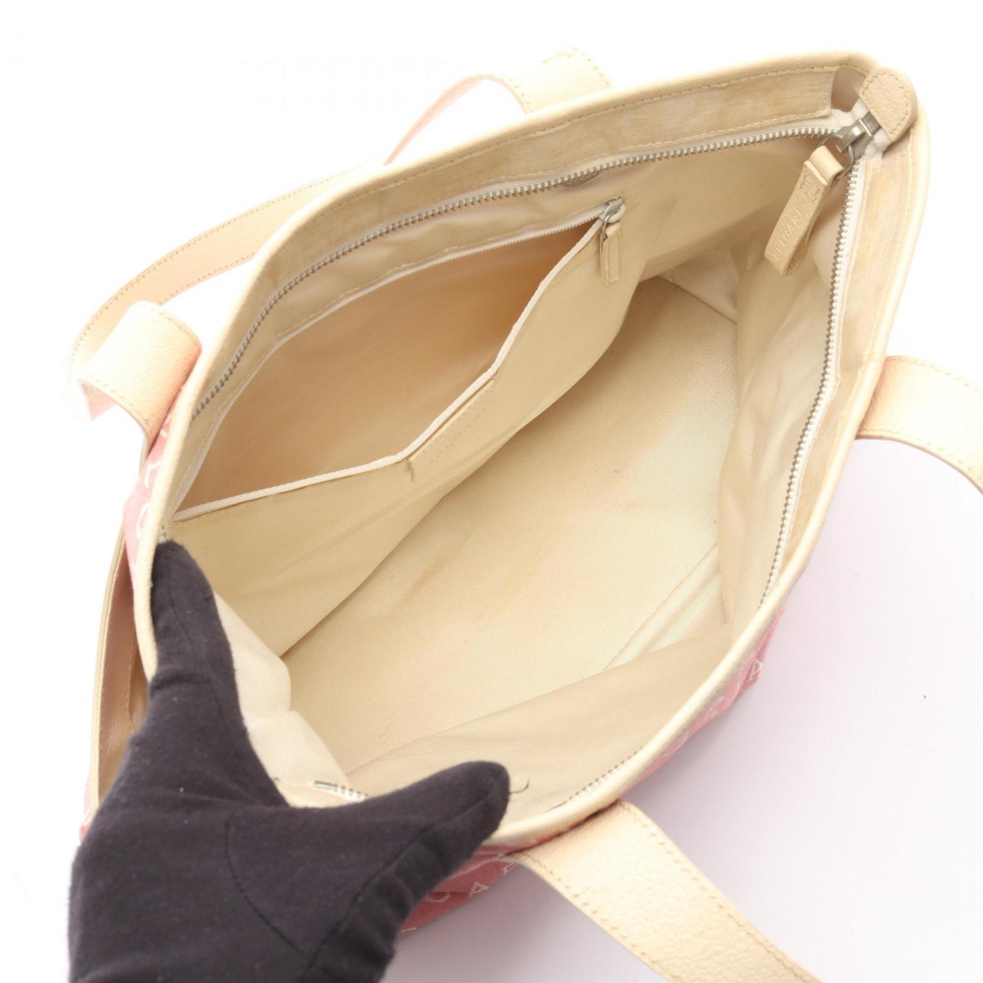 Bvlgari Ivory Pink Canvas Leather Handbag Tote Bag (Pre-Owned)