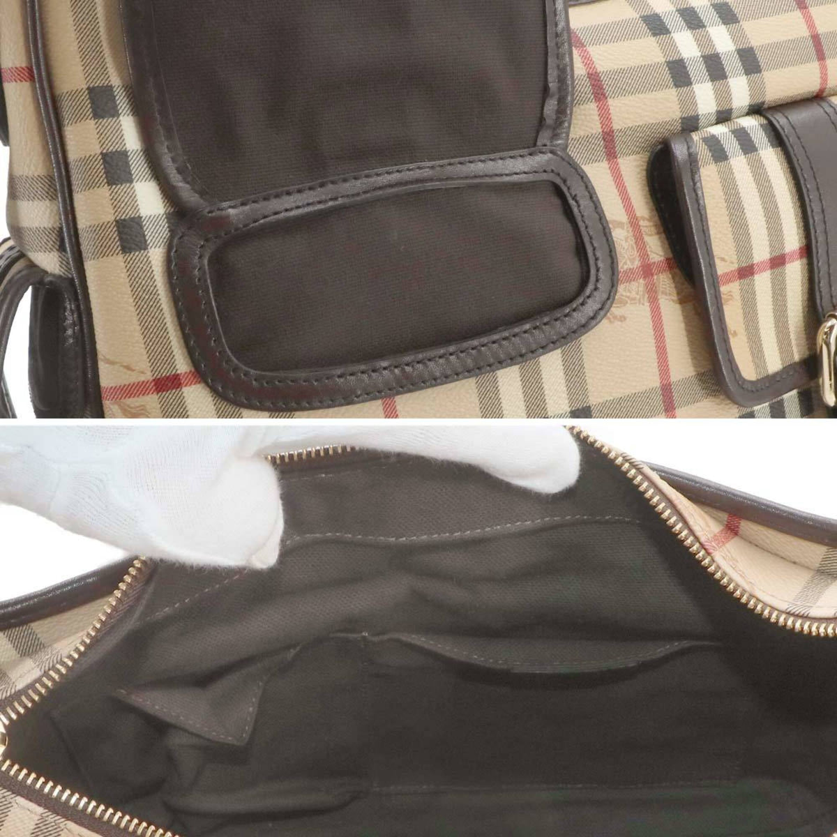 Burberry Beige Brown Pvc Leather Handbag Shoulder Bag (Pre-Owned)