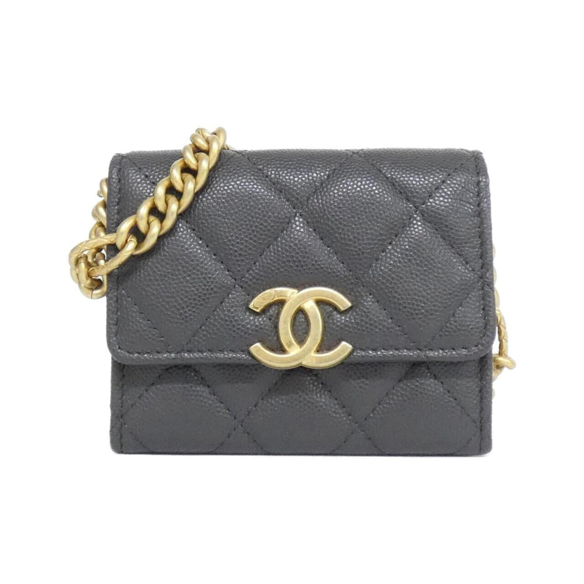 Chanel Gray Grained Calfskin Clutch Bag Shoulder Bag (Pre-Owned)