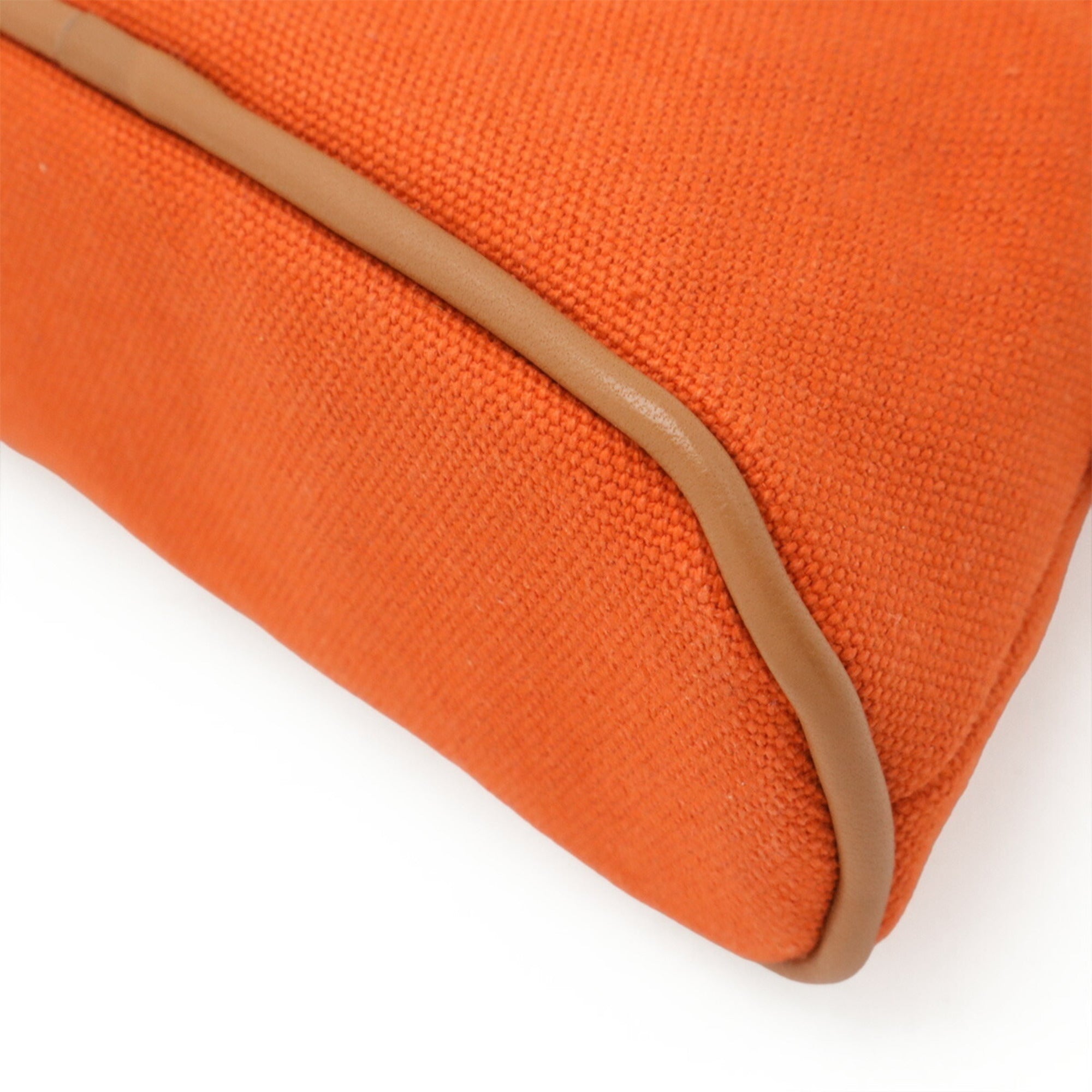 Hermes Natural Orange Cotton Canvas Leather Handbag (Pre-Owned)