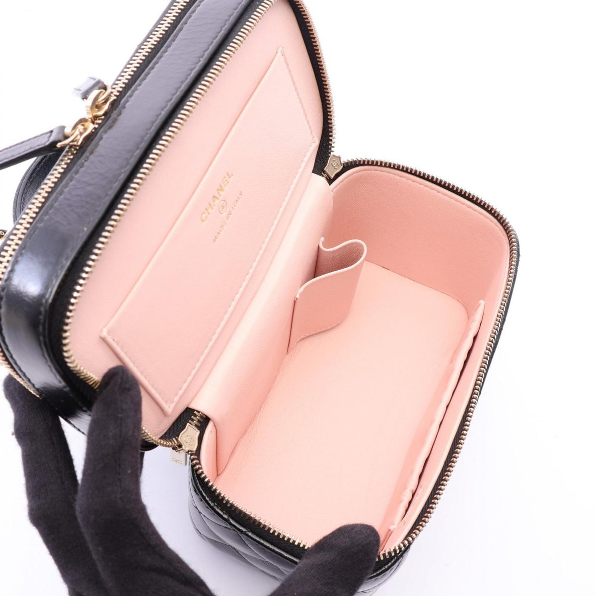 Chanel Black Leather Handbag Shoulder Bag Vanity Bag (Pre-Owned)