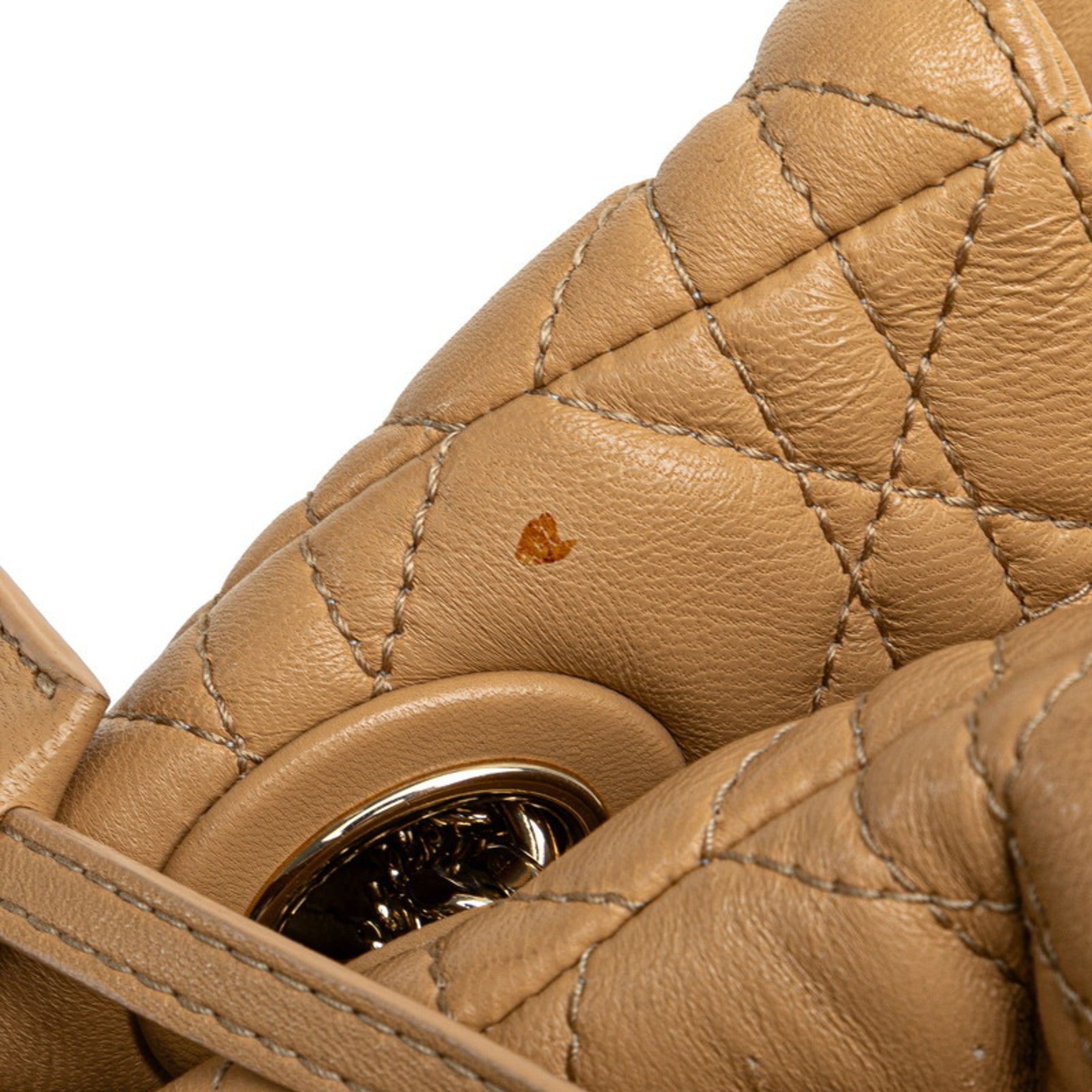 Christian Dior Lady Dior Beige Brown Leather Handbag Tote Bag (Pre-Owned)