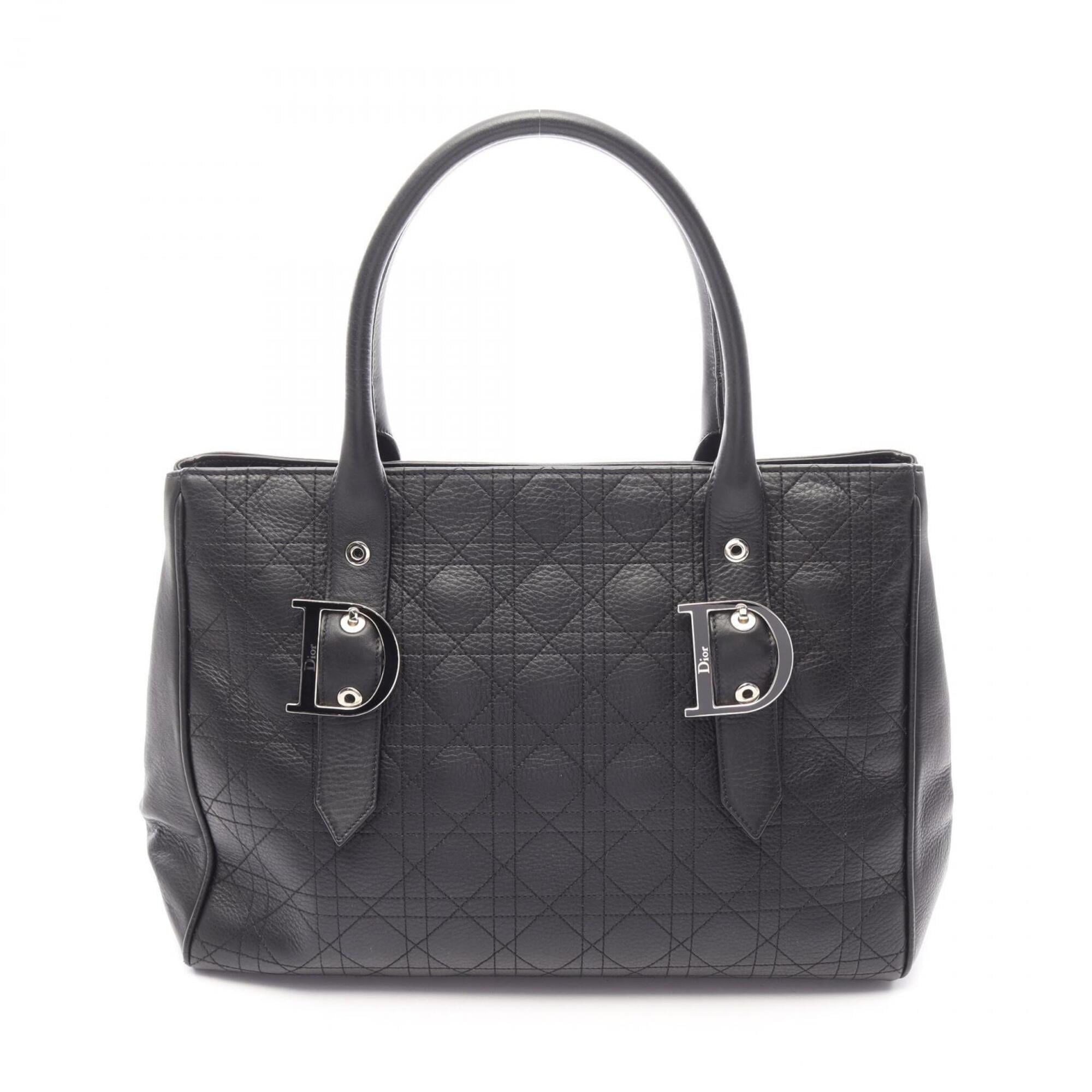 Christian Dior Black Leather Handbag Tote Bag (Pre-Owned)